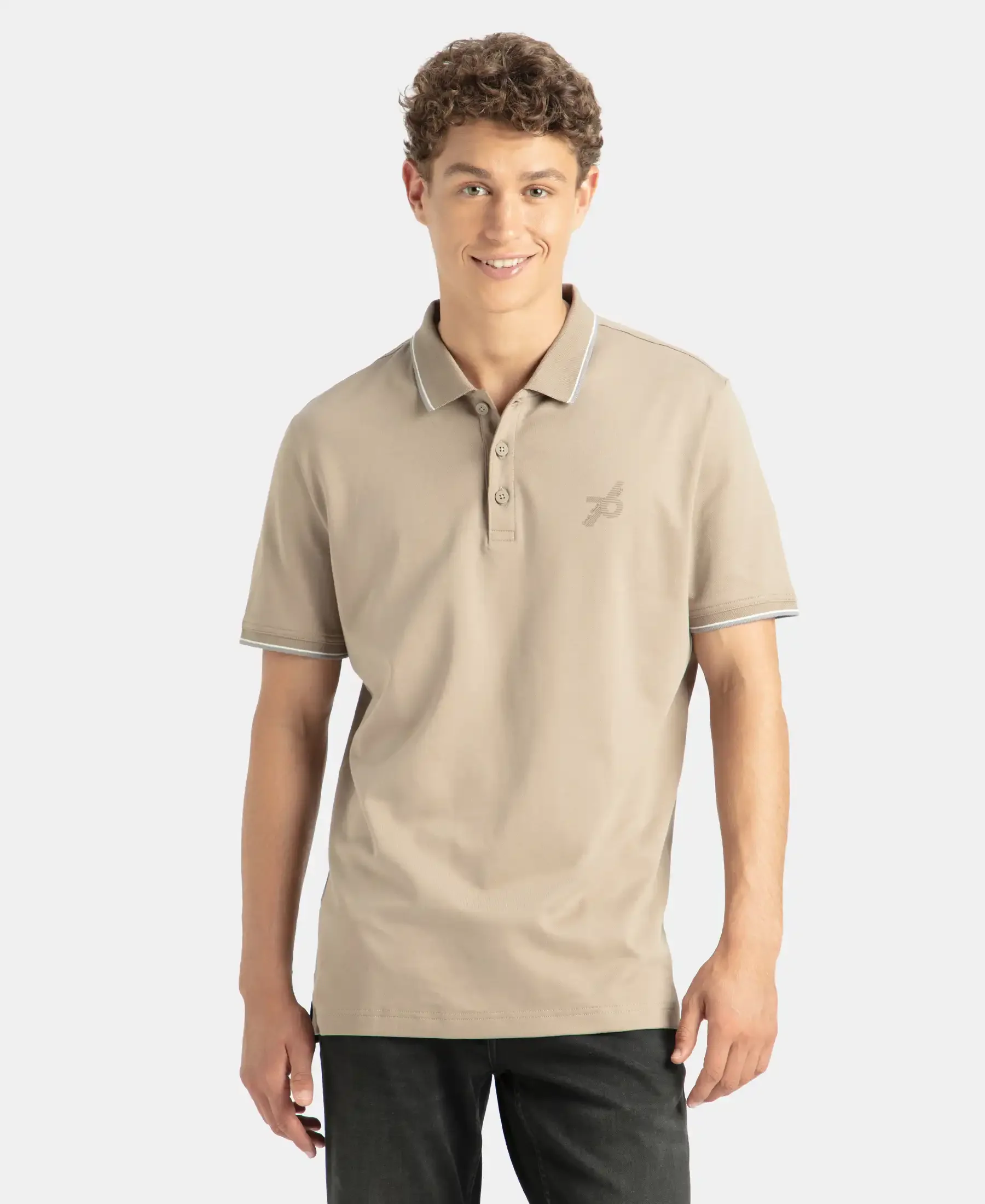 Pack of 2 Super Combed Cotton Rich Solid Half Sleeve Polo T-Shirt - Desert Taupe & Nirvana - Image 2