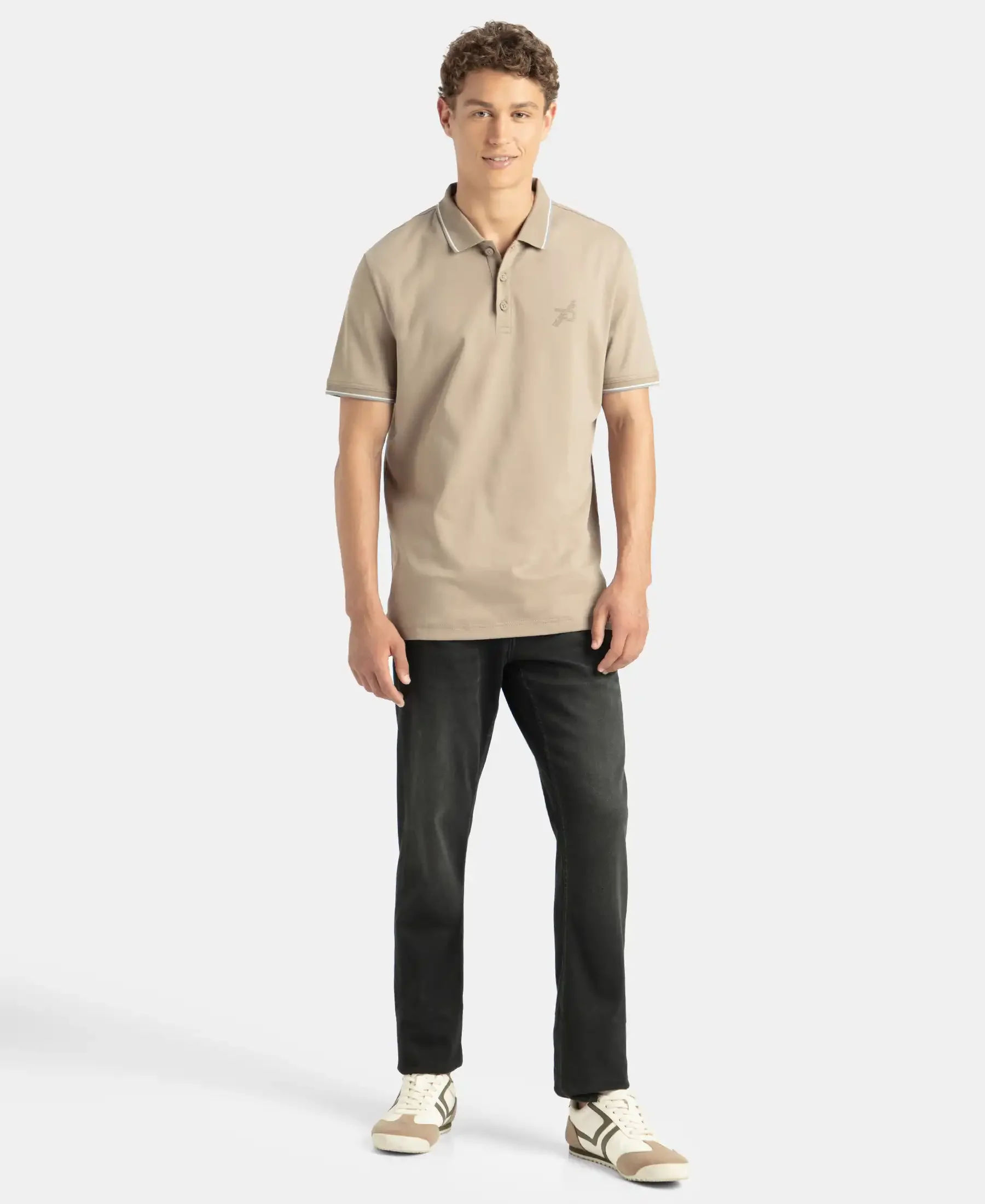 Pack of 2 Super Combed Cotton Rich Solid Half Sleeve Polo T-Shirt - Desert Taupe & Iceberg Green - Image 6
