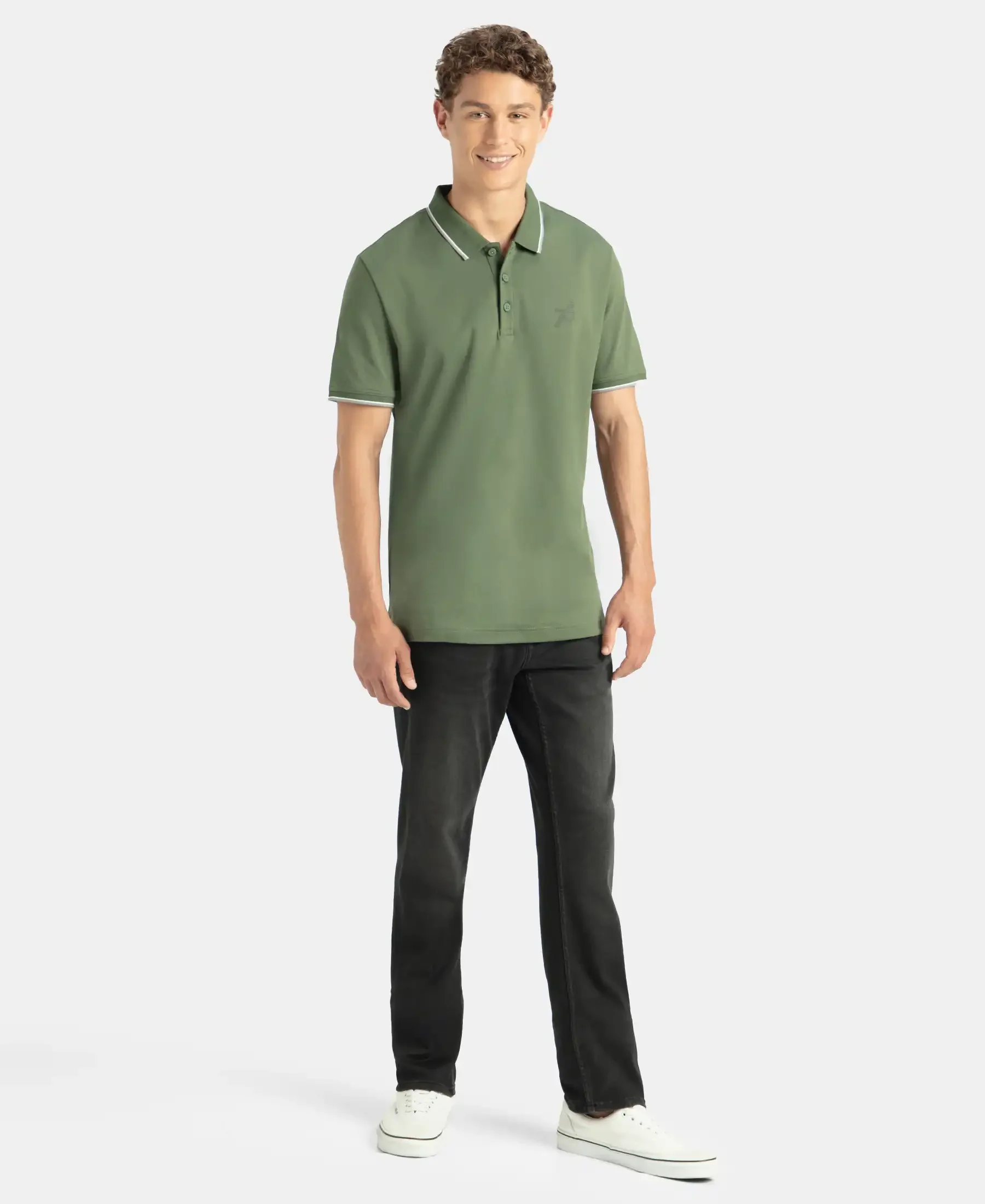 Super Combed Cotton Rich Solid Half Sleeve Polo T-Shirt - Iceberg Green - Image 4