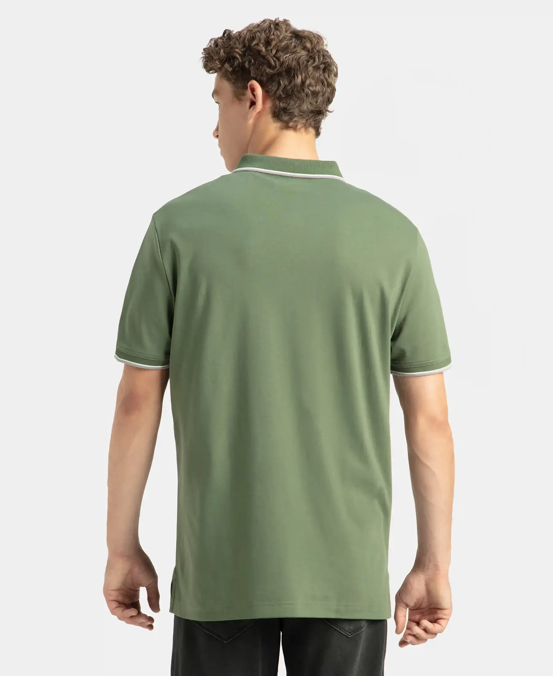 Super Combed Cotton Rich Solid Half Sleeve Polo T-Shirt - Iceberg Green - Image 3