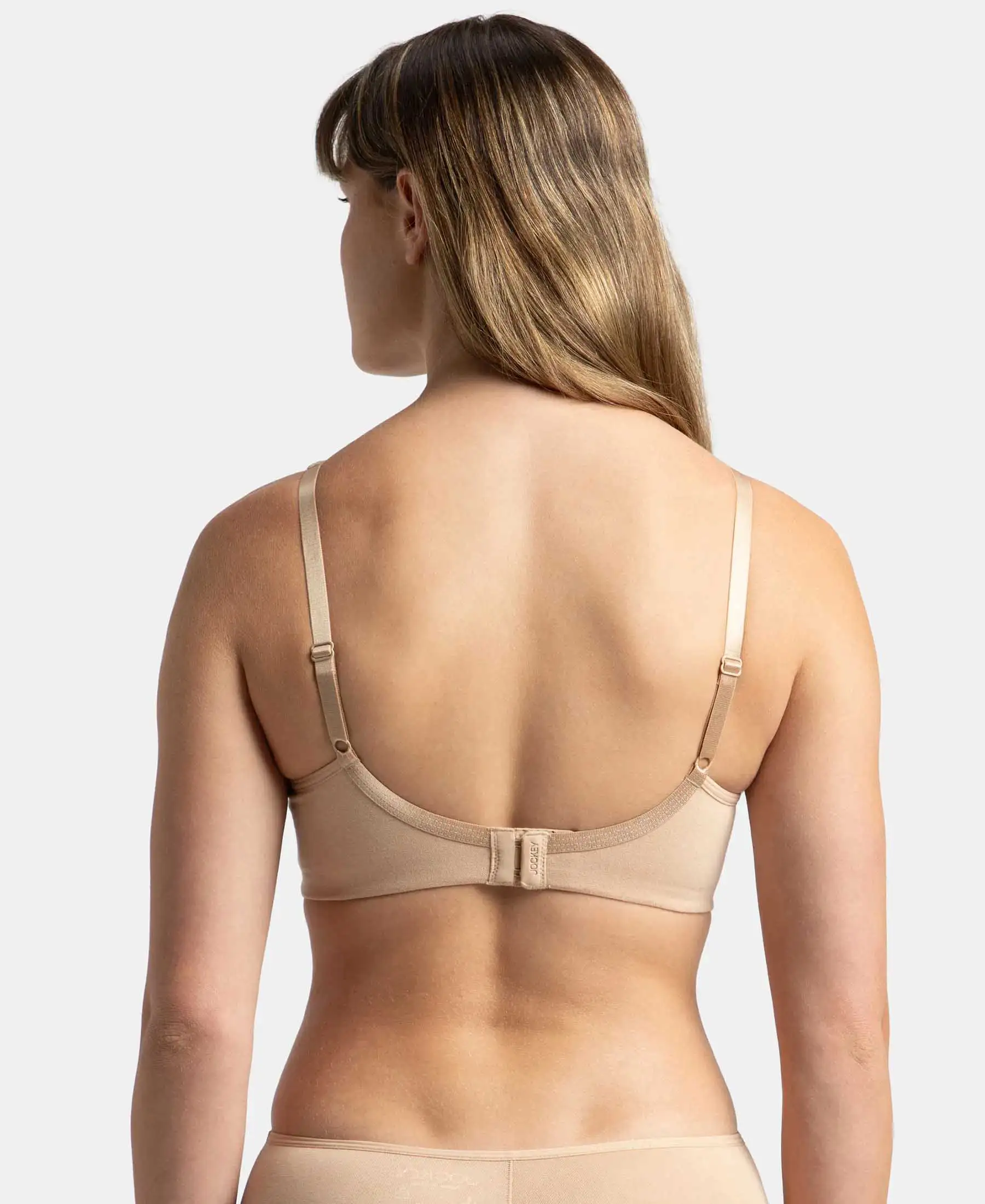 Pack of 2 Wirefree Non Padded Super Combed Cotton Elastane Stretch Full Coverage Everyday Bra with Concealed Shaper Panel - Black & Skin - Image 3