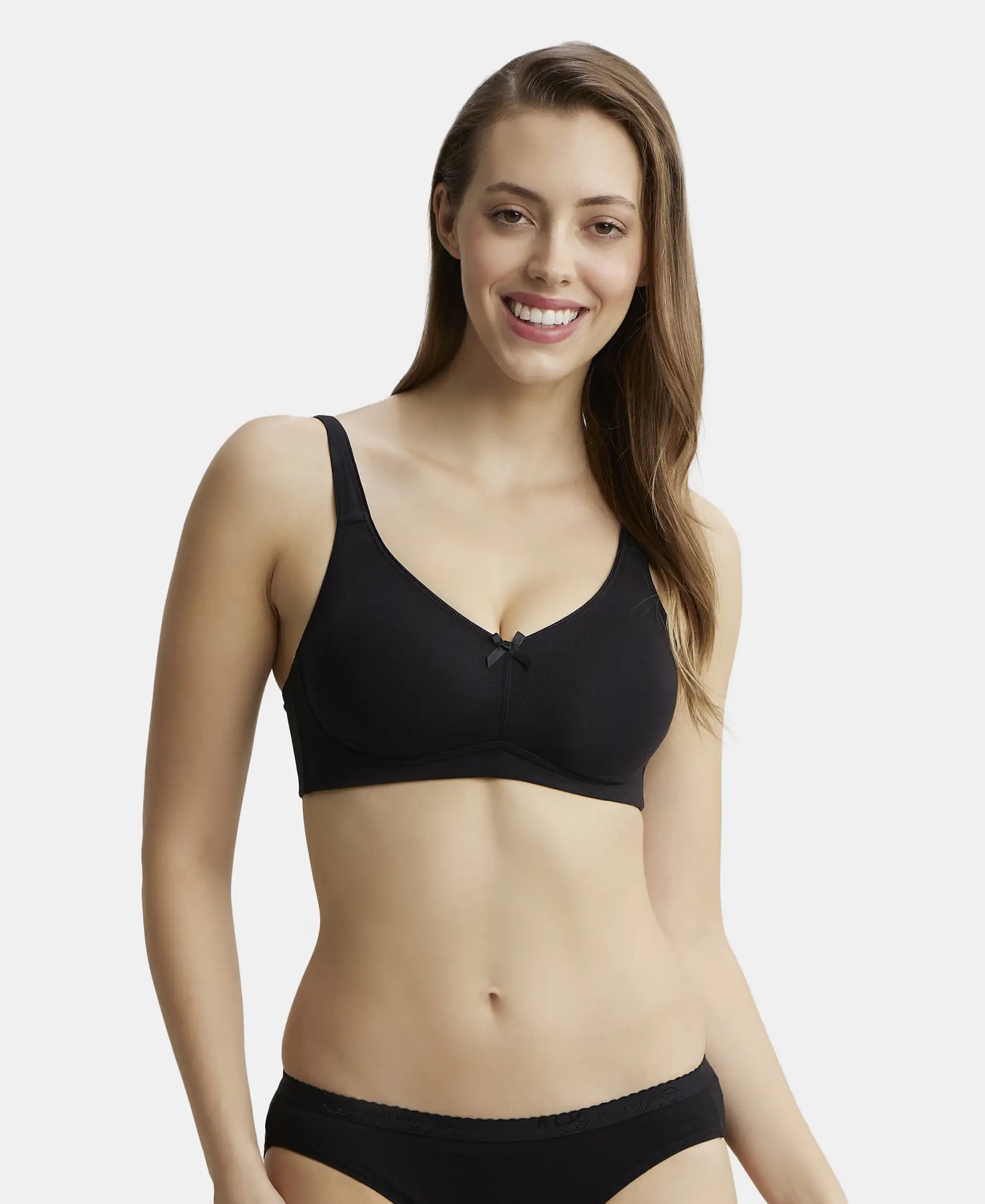 Pack of 2 Wirefree Non Padded Super Combed Cotton Elastane Stretch Full Coverage Everyday Bra with Concealed Shaper Panel - Black & White - Image 2
