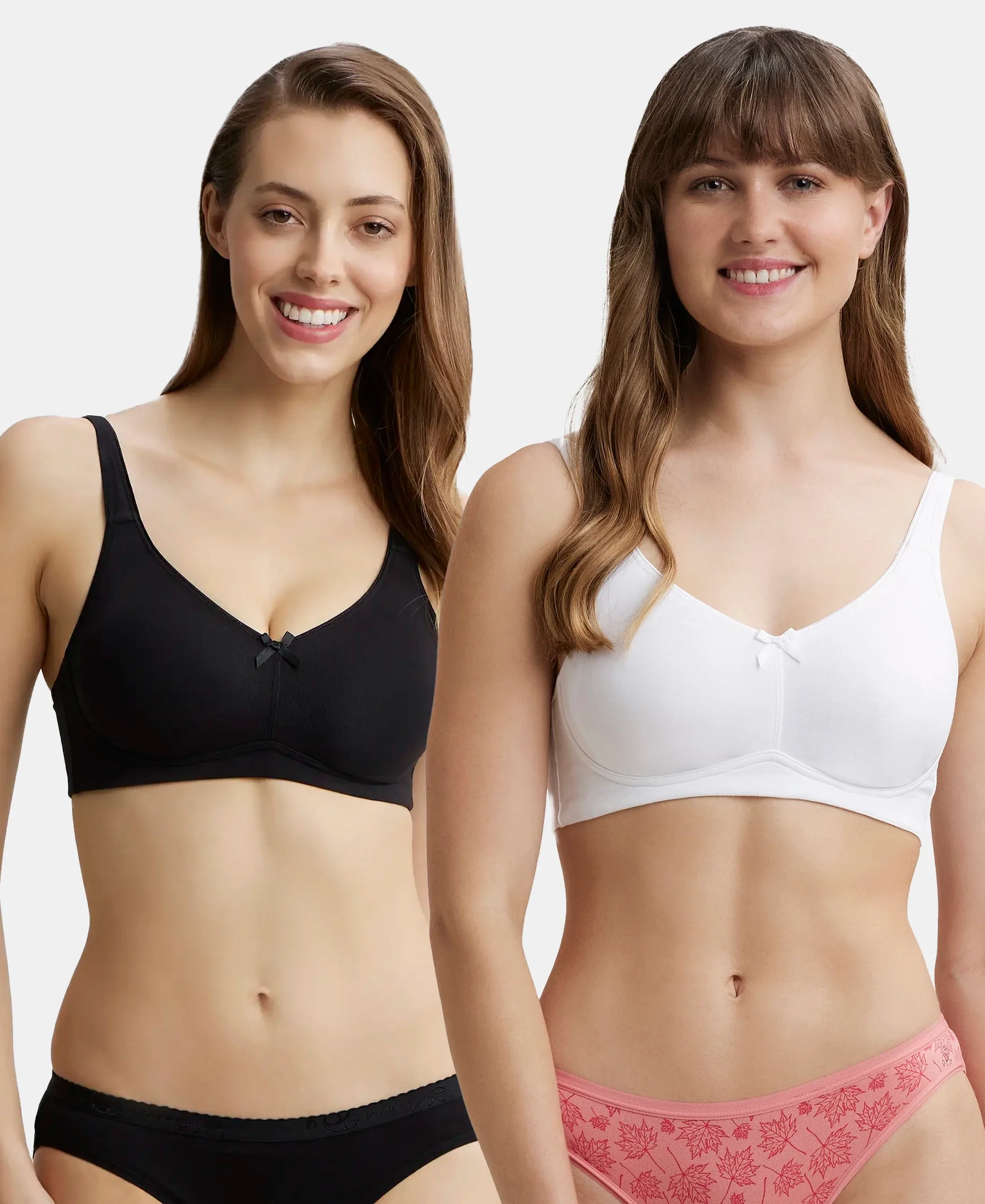 Pack of 2 Wirefree Non Padded Super Combed Cotton Elastane Stretch Full Coverage Everyday Bra with Concealed Shaper Panel - Black & White - Image 5