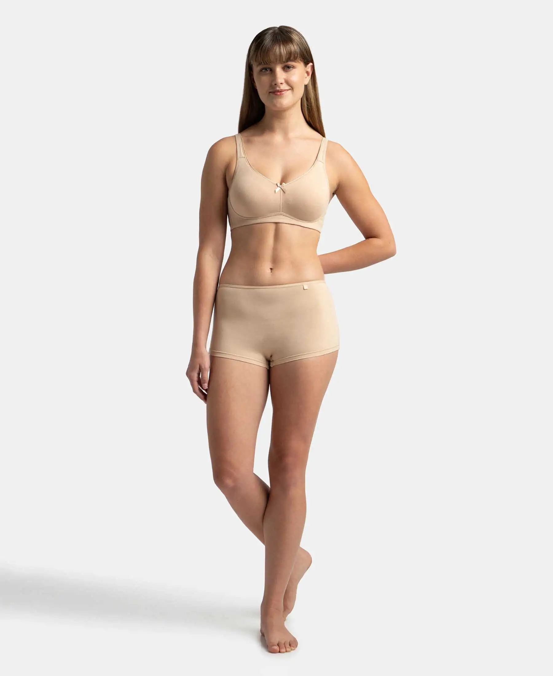 Pack of 2 Wirefree Non Padded Super Combed Cotton Elastane Stretch Full Coverage Everyday Bra with Concealed Shaper Panel - White & Skin - Image 10