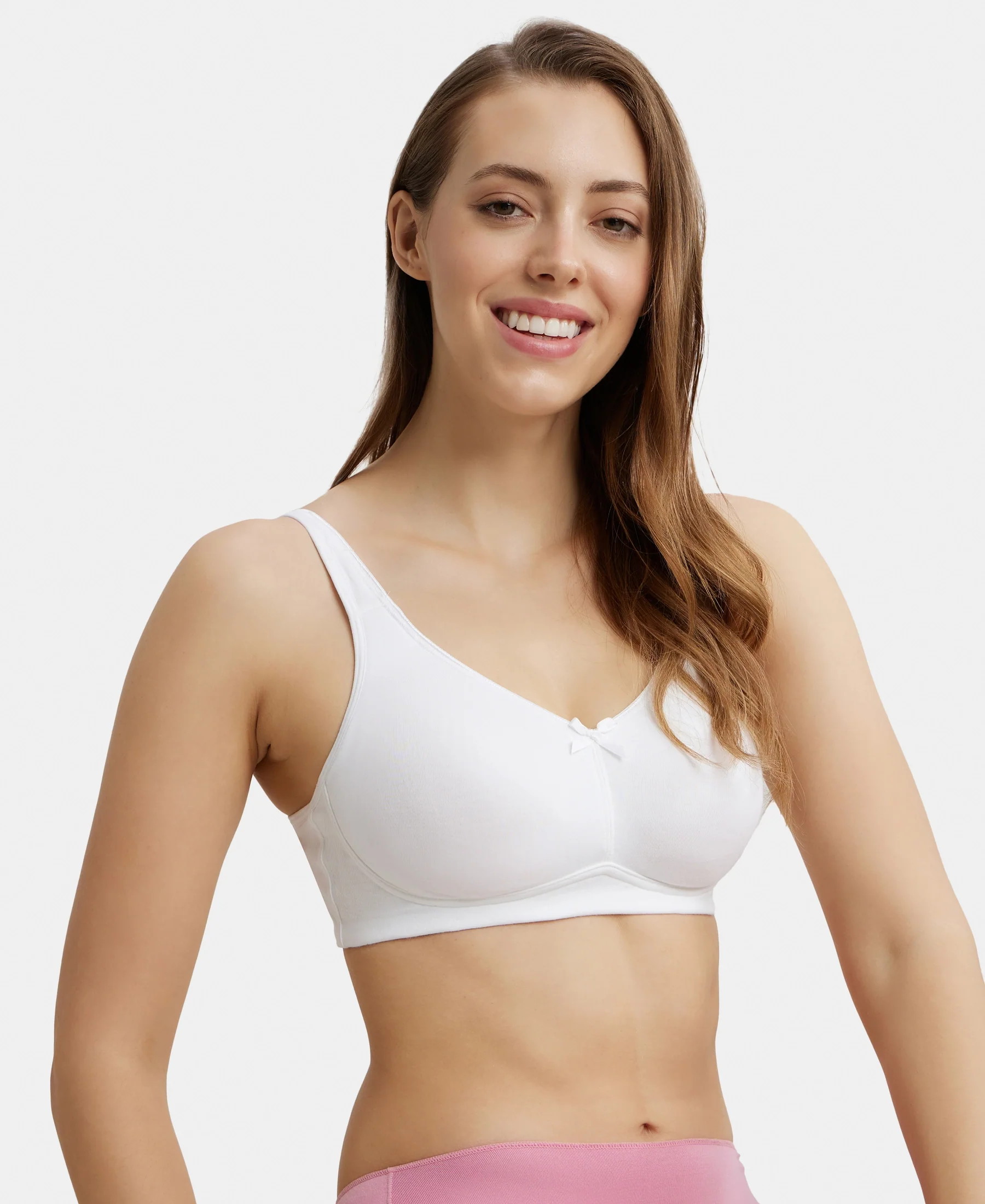 Pack of 2 Wirefree Non Padded Super Combed Cotton Elastane Stretch Full Coverage Everyday Bra with Concealed Shaper Panel - White & Skin - Image 4