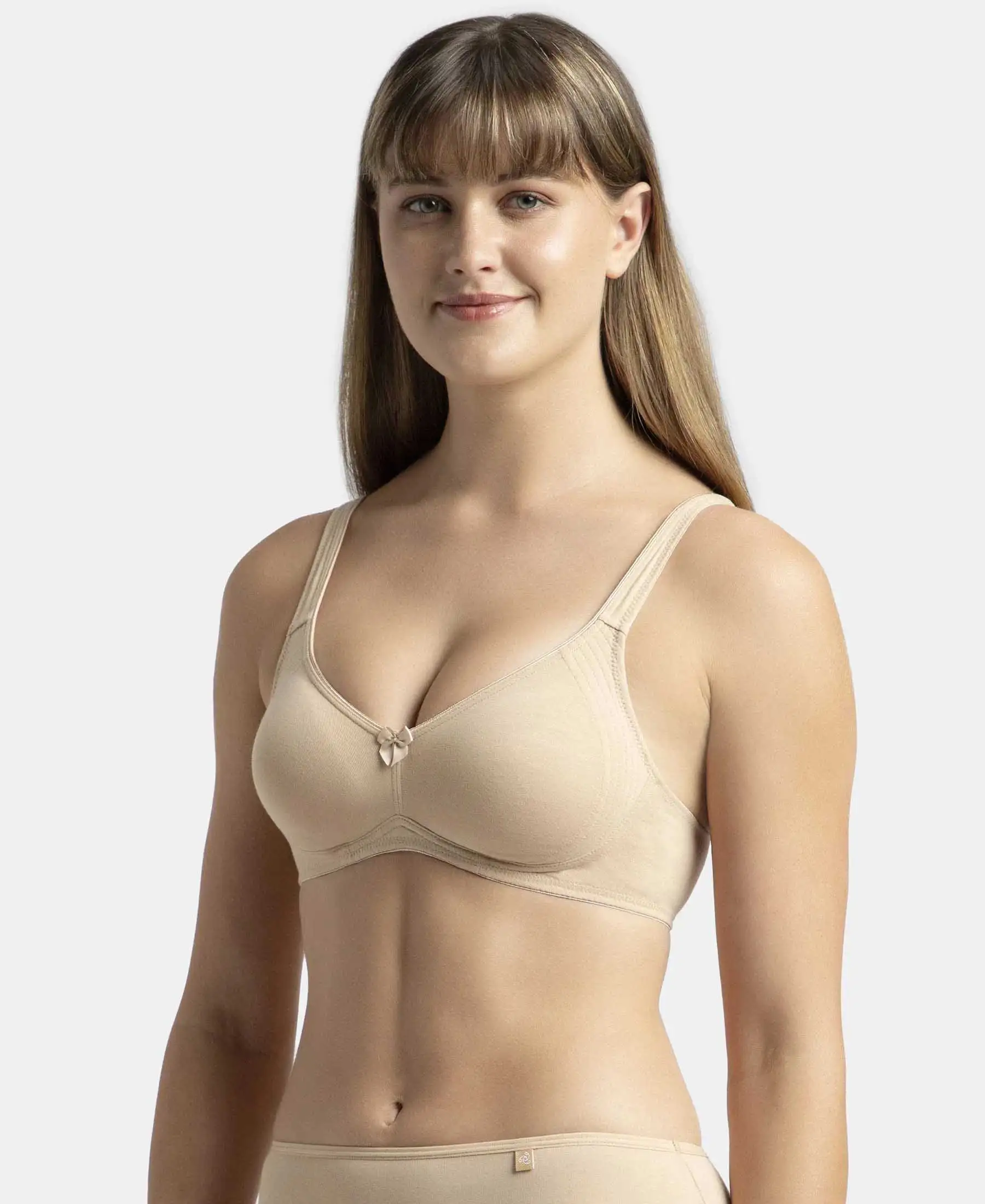 Pack of 2 Wirefree Non Padded Super Combed Cotton Elastane Stretch Full Coverage Everyday Bra with Contoured Shaper Panel and Adjustable Straps - White & Skin - Image 6