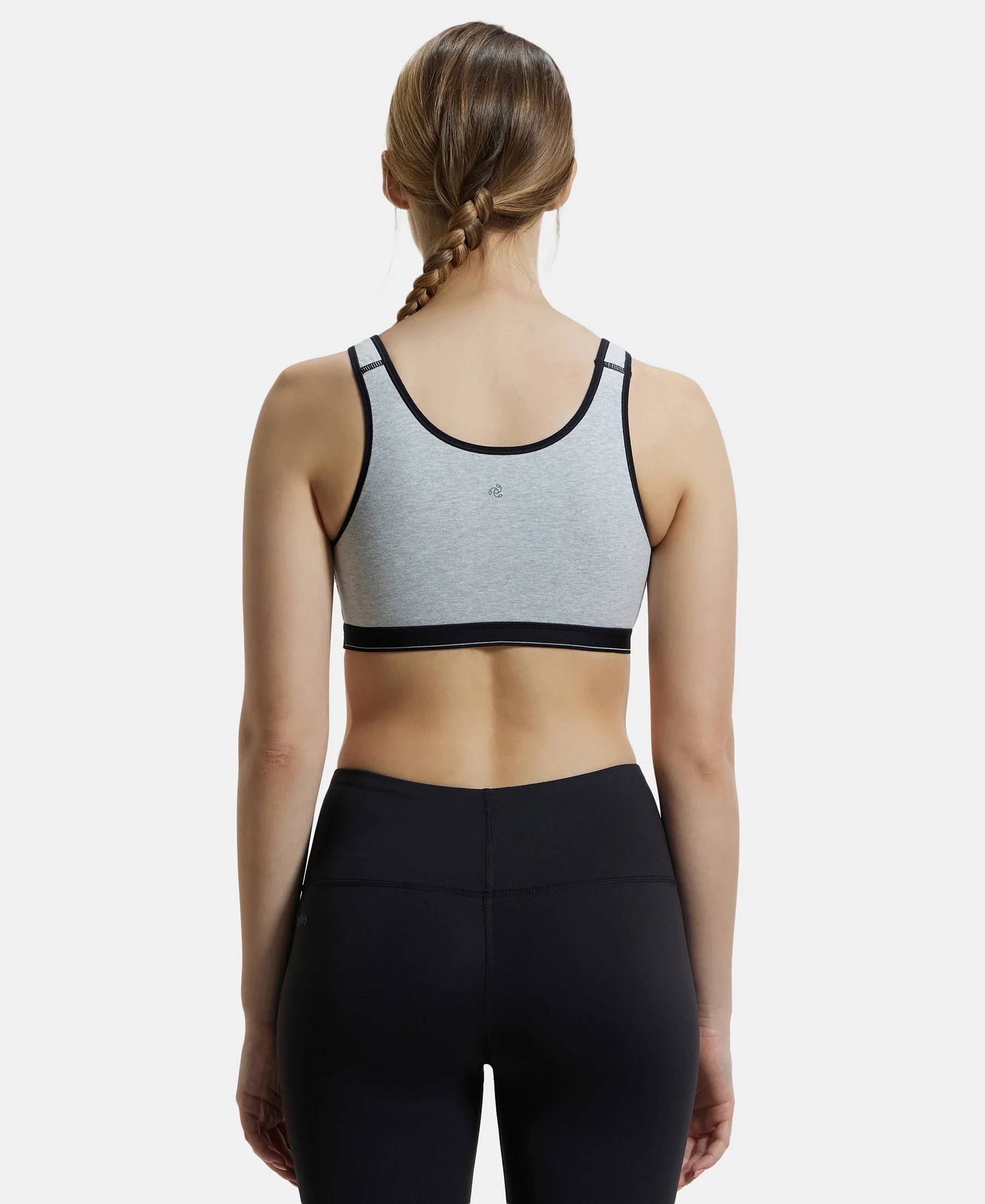 Pack of 2 Wirefree Non Padded Super Combed Cotton Elastane Stretch Full Coverage Slip-On Active Bra with Wider Straps and Moisture Move Treatment - Black and Steel Grey Melange - Image 3