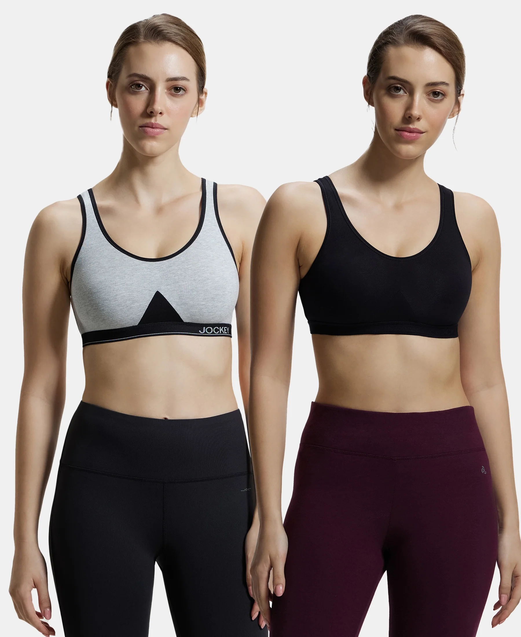 Pack of 2 Wirefree Non Padded Super Combed Cotton Elastane Stretch Full Coverage Slip-On Active Bra with Wider Straps and Moisture Move Treatment - Black and Steel Grey Melange - Image 5