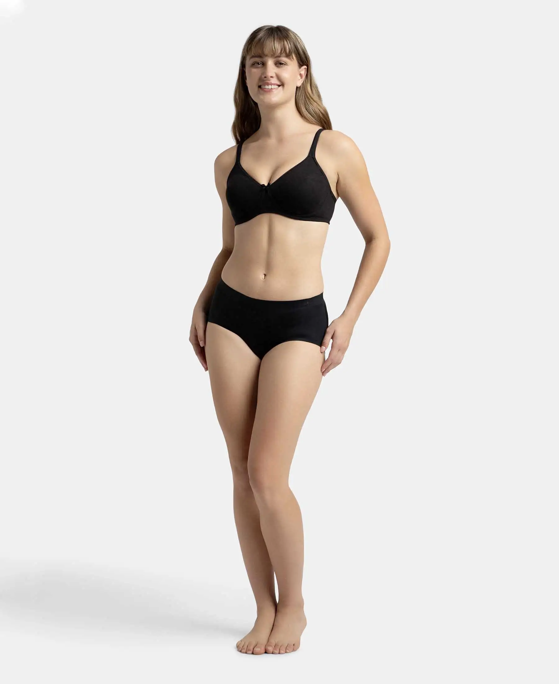 Pack of 2 Wirefree Non Padded Super Combed Cotton Elastane Stretch Medium Coverage Everyday Bra with Concealed Shaper Panel - Black & Skin - Image 4