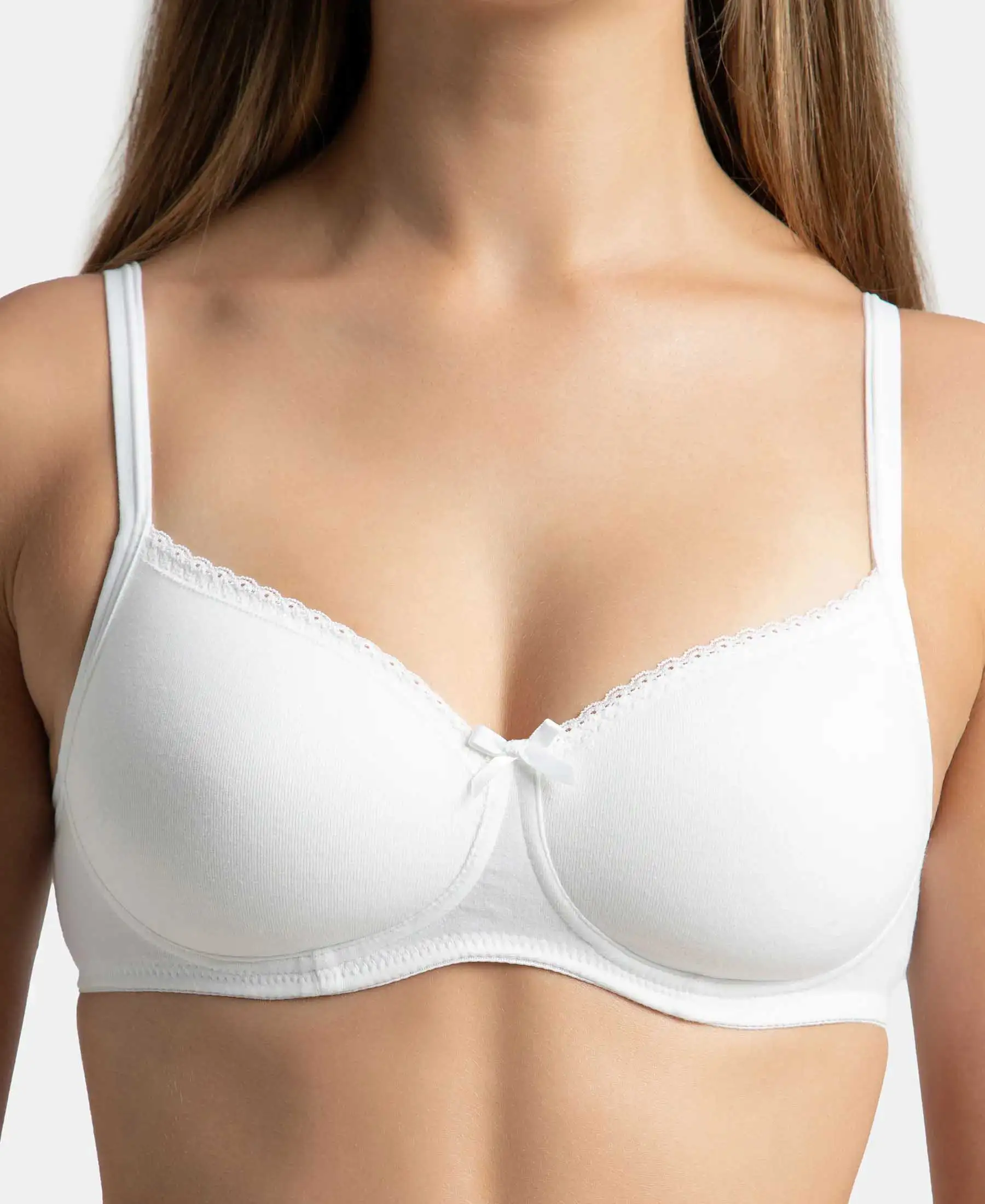Pack of 2 Wirefree Padded Super Combed Cotton Elastane Stretch Medium Coverage T-Shirt Bra with Lace Styling - Black & White - Image 6