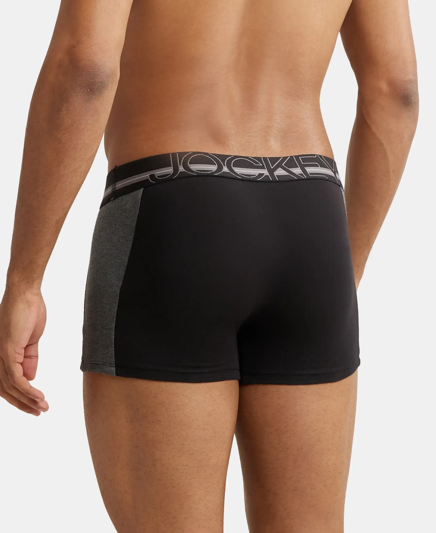 Pack of 3 Super Combed Cotton Elastane Stretch Solid Trunk with Ultrasoft Waistband - Navy, Charcoal Melange & Black - Image 3