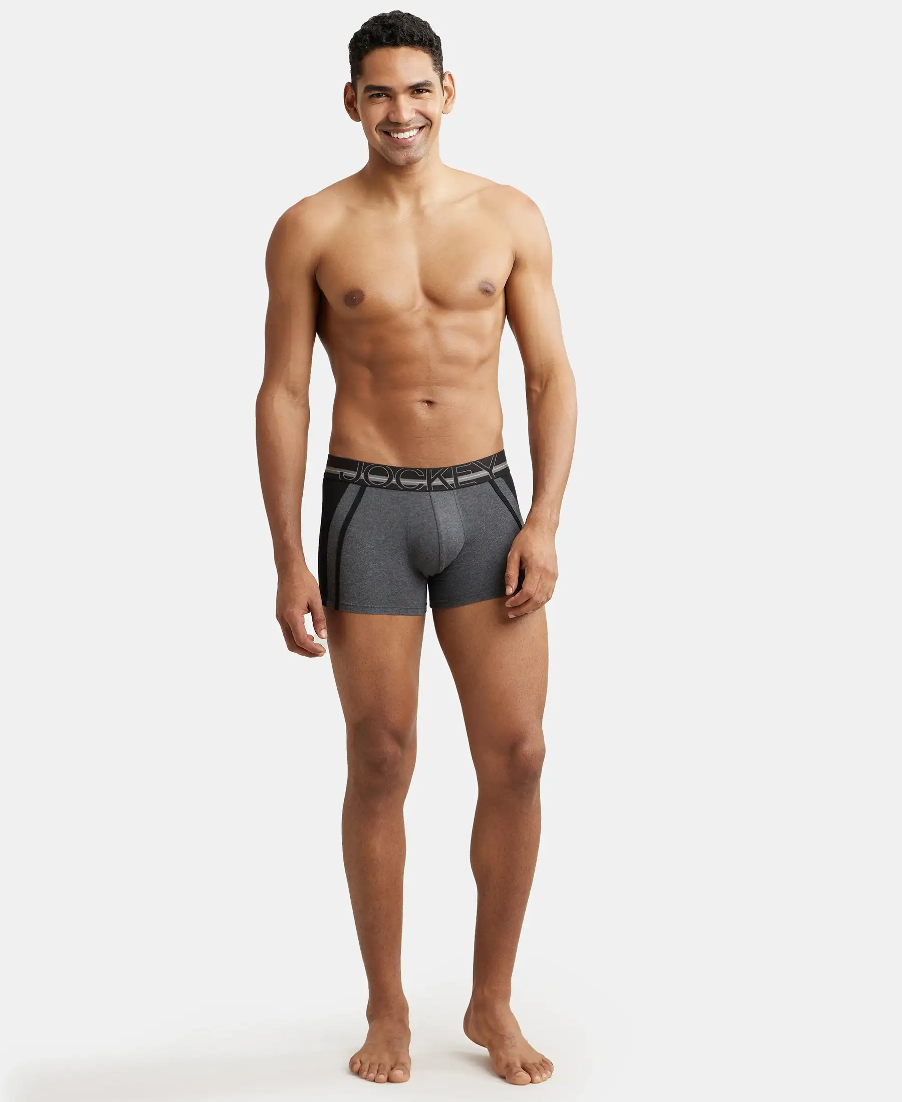 Pack of 3 Super Combed Cotton Elastane Stretch Solid Trunk with Ultrasoft Waistband - Navy, Charcoal Melange & Black - Image 4
