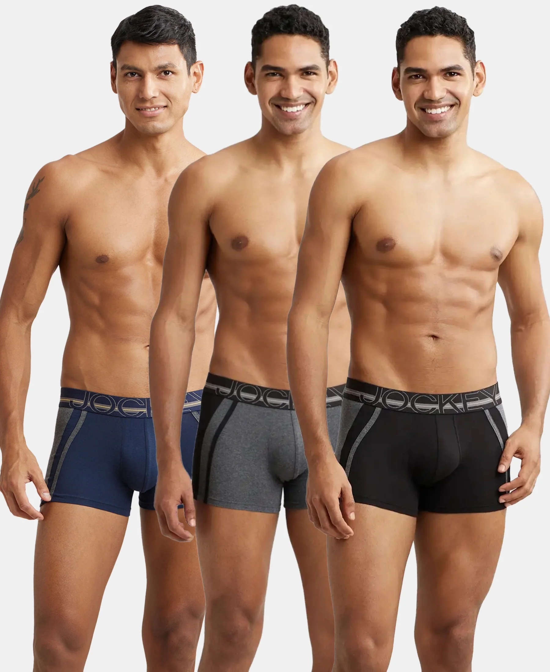 Pack of 3 Super Combed Cotton Elastane Stretch Solid Trunk with Ultrasoft Waistband - Navy, Charcoal Melange & Black - Image 5