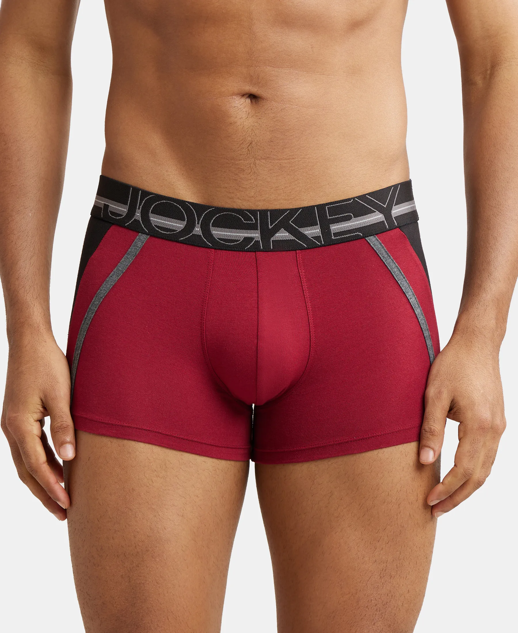 Pack of 3 Super Combed Cotton Elastane Stretch Solid Trunk with Ultrasoft Waistband - Red Pepper, Poseidon & Deep Olive - Image 2