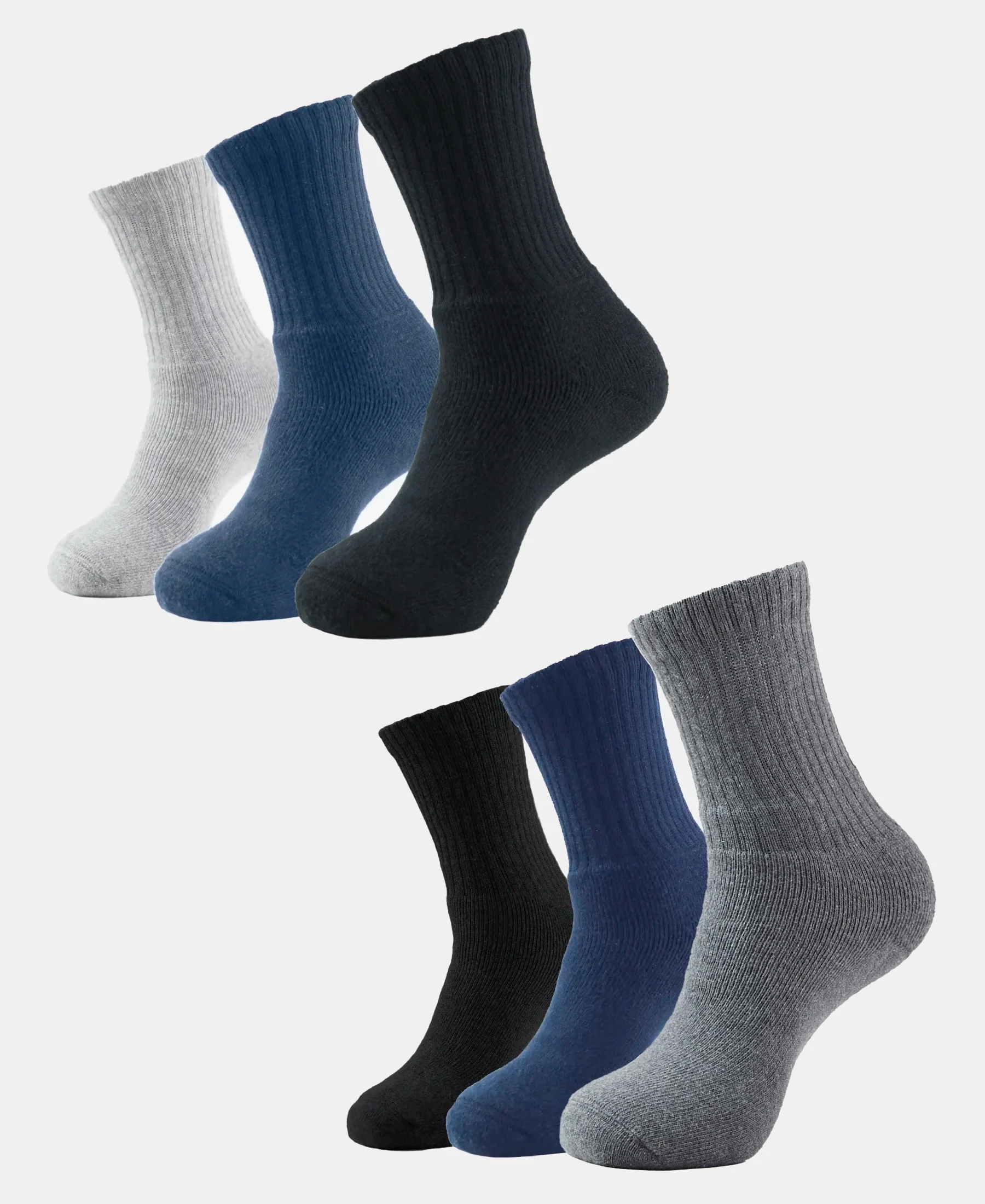 Pack of 6 Compact Cotton Terry Crew Length Socks With StayFresh Treatment - Black, Navy, Charcoal & Midgrey Melange - Image 5