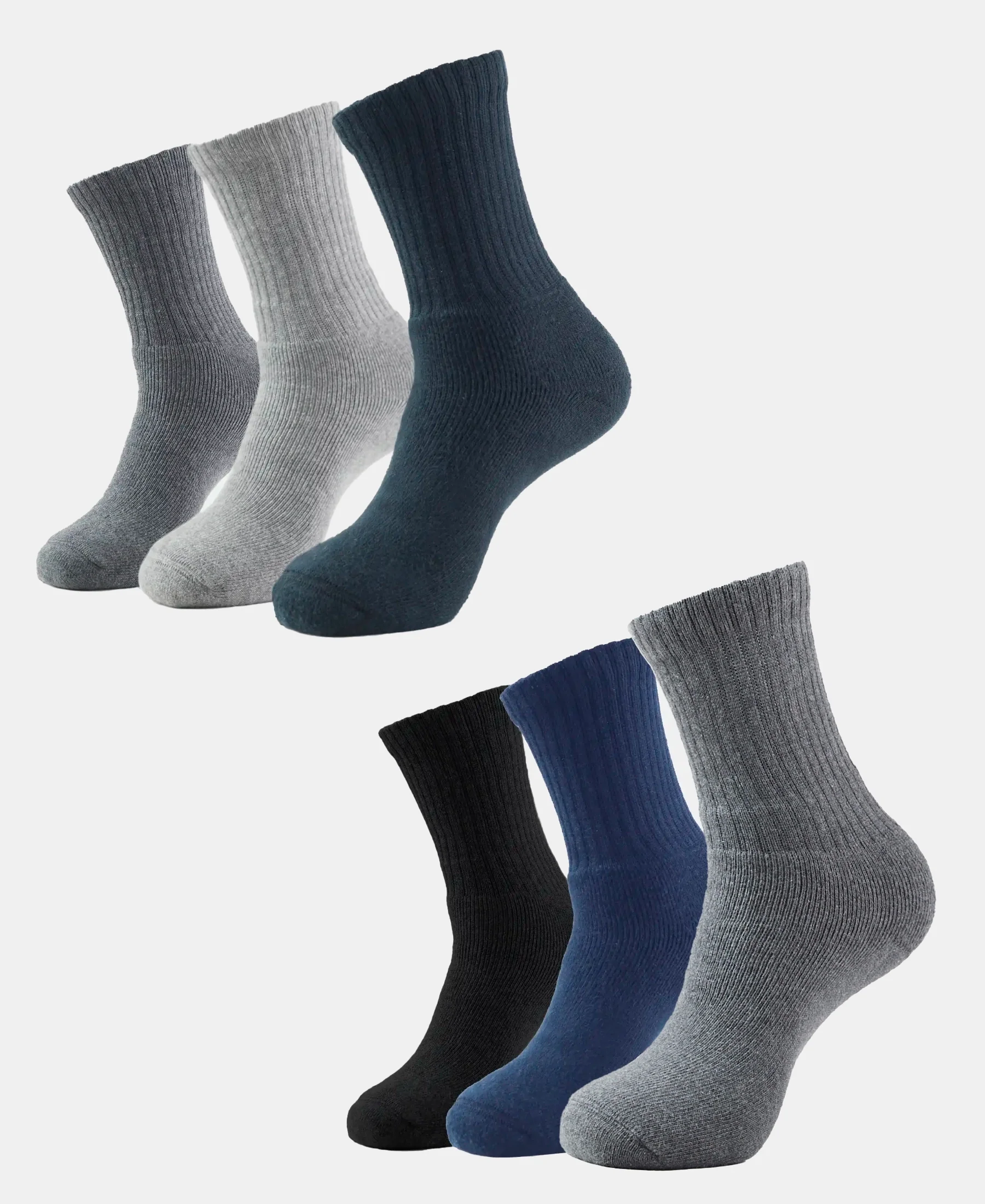 Pack of 6 Compact Cotton Terry Crew Length Socks With StayFresh Treatment - Black, Navy, Charcoal & Midgrey Melange - Image 5