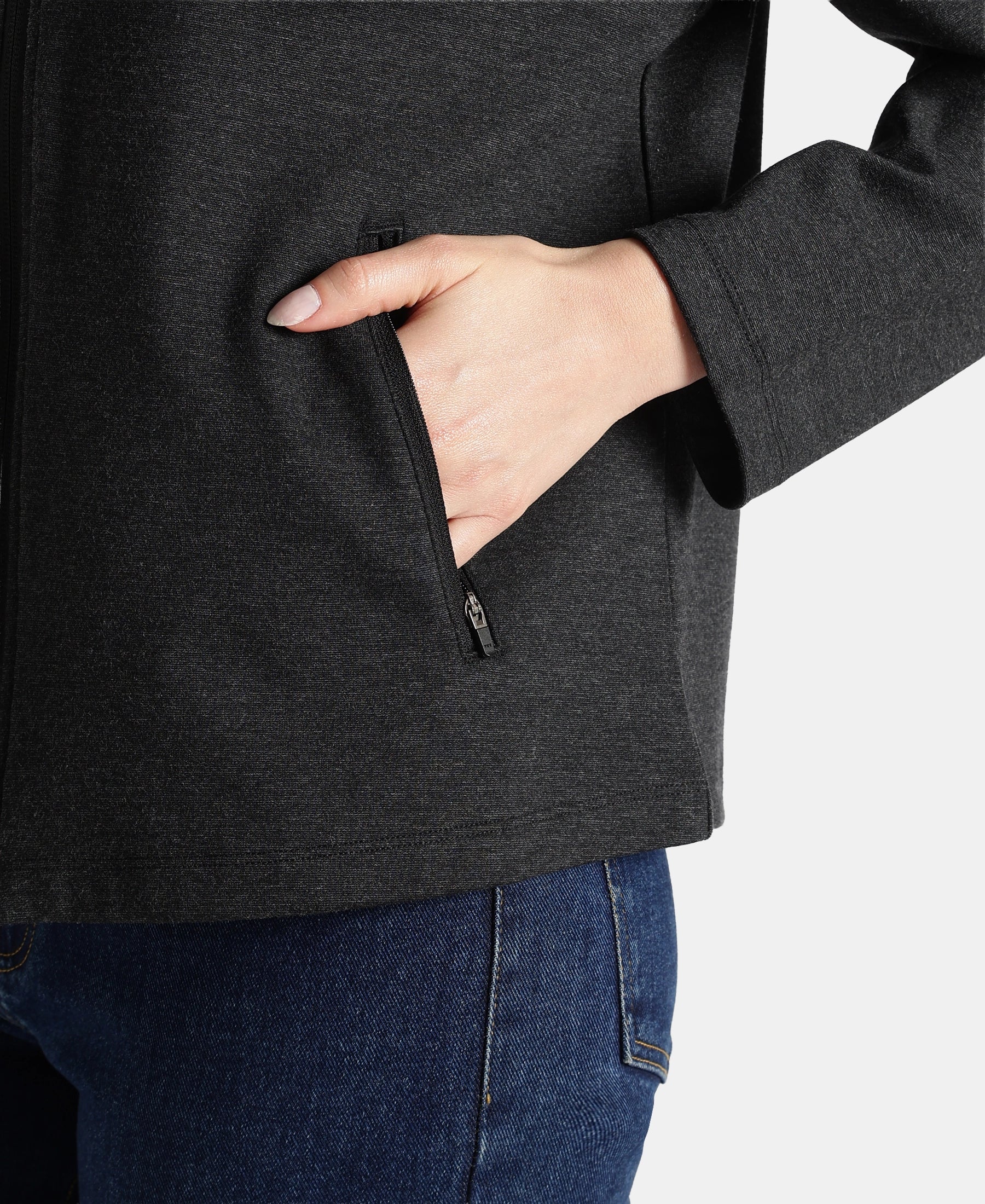 Rayon Nylon Elastane Stretch Relaxed Fit Jacket with Zipper Pockets - Black Melange - Image 8