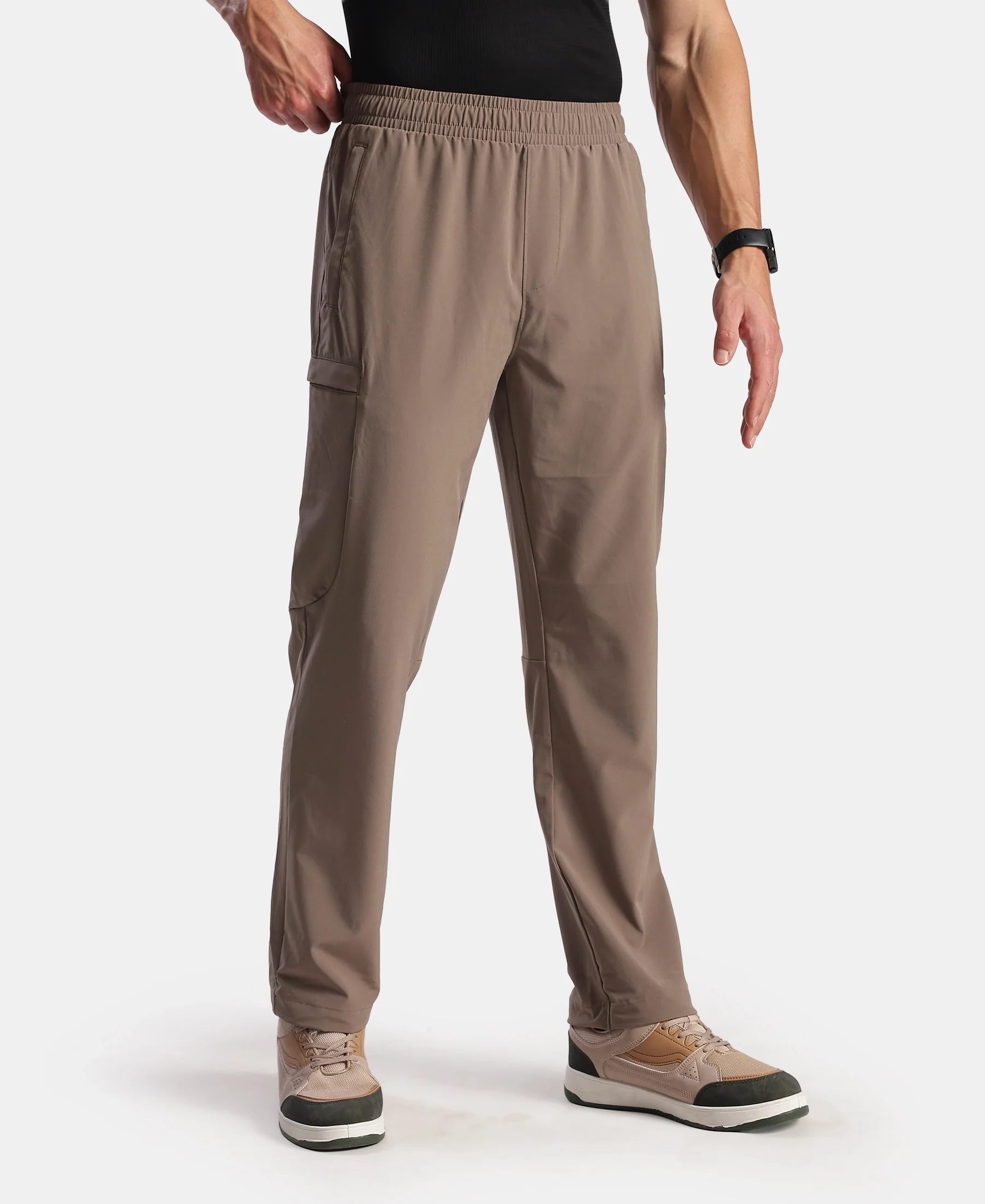 Recycled Microfiber Elastane Stretch Cargo Trackpant with StayFresh Treatment - Dark Khaki - Image 2