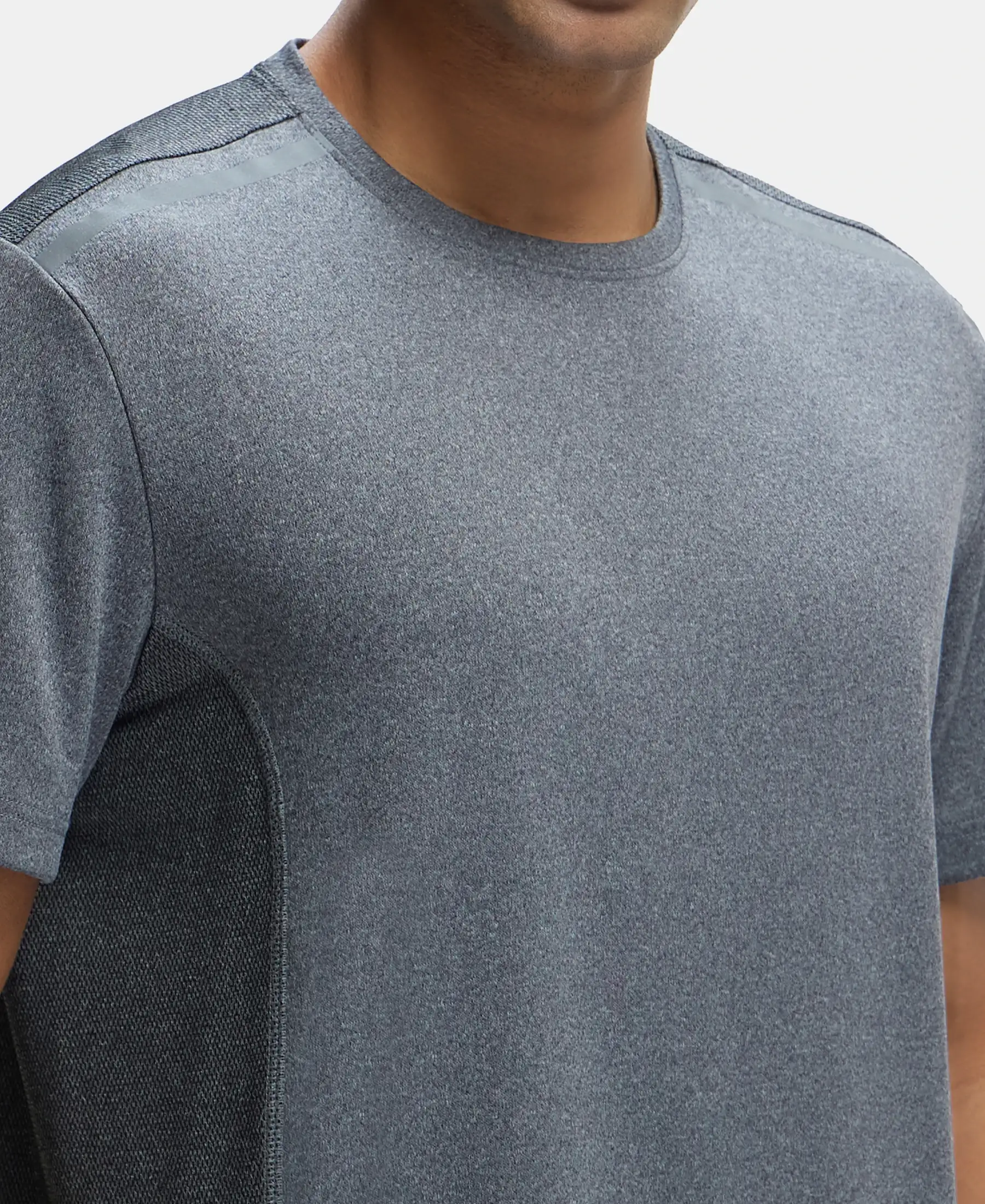 Recycled Microfiber Elastane Stretch Half Sleeve Round Neck T-Shirt with Breathable Mesh - Black - Image 6
