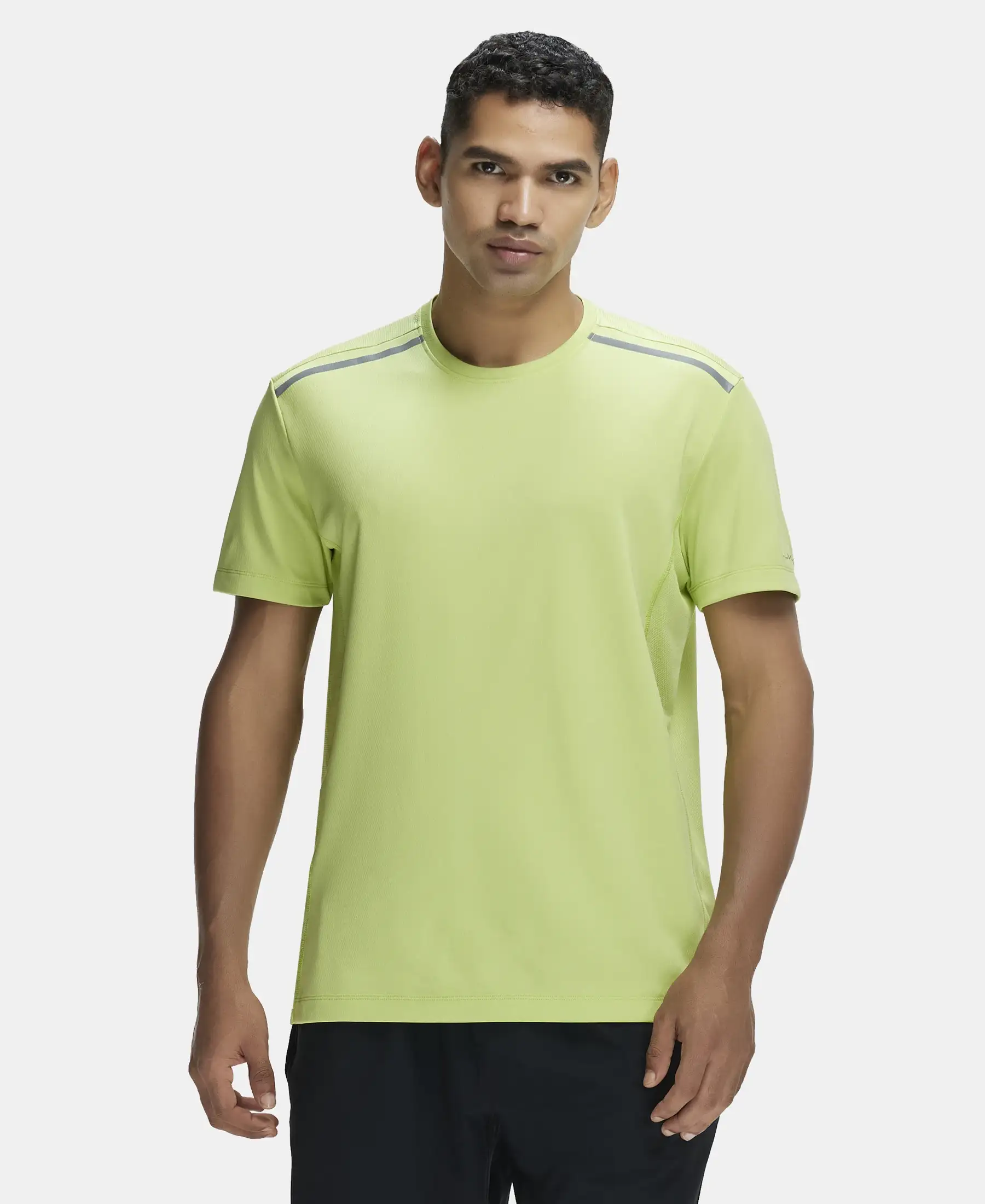 Recycled Microfiber Elastane Stretch Half Sleeve Round Neck T-Shirt with Breathable Mesh - Green Glow
