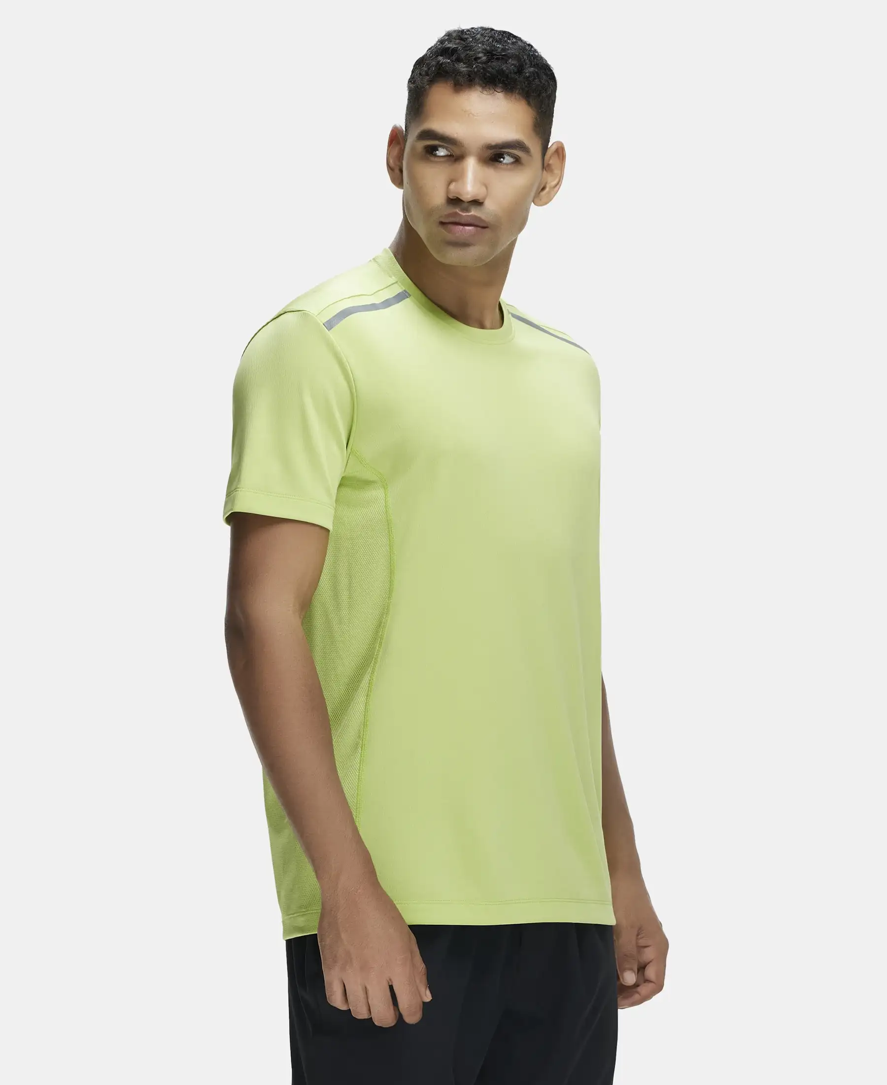 Recycled Microfiber Elastane Stretch Half Sleeve Round Neck T-Shirt with Breathable Mesh - Green Glow - Image 2