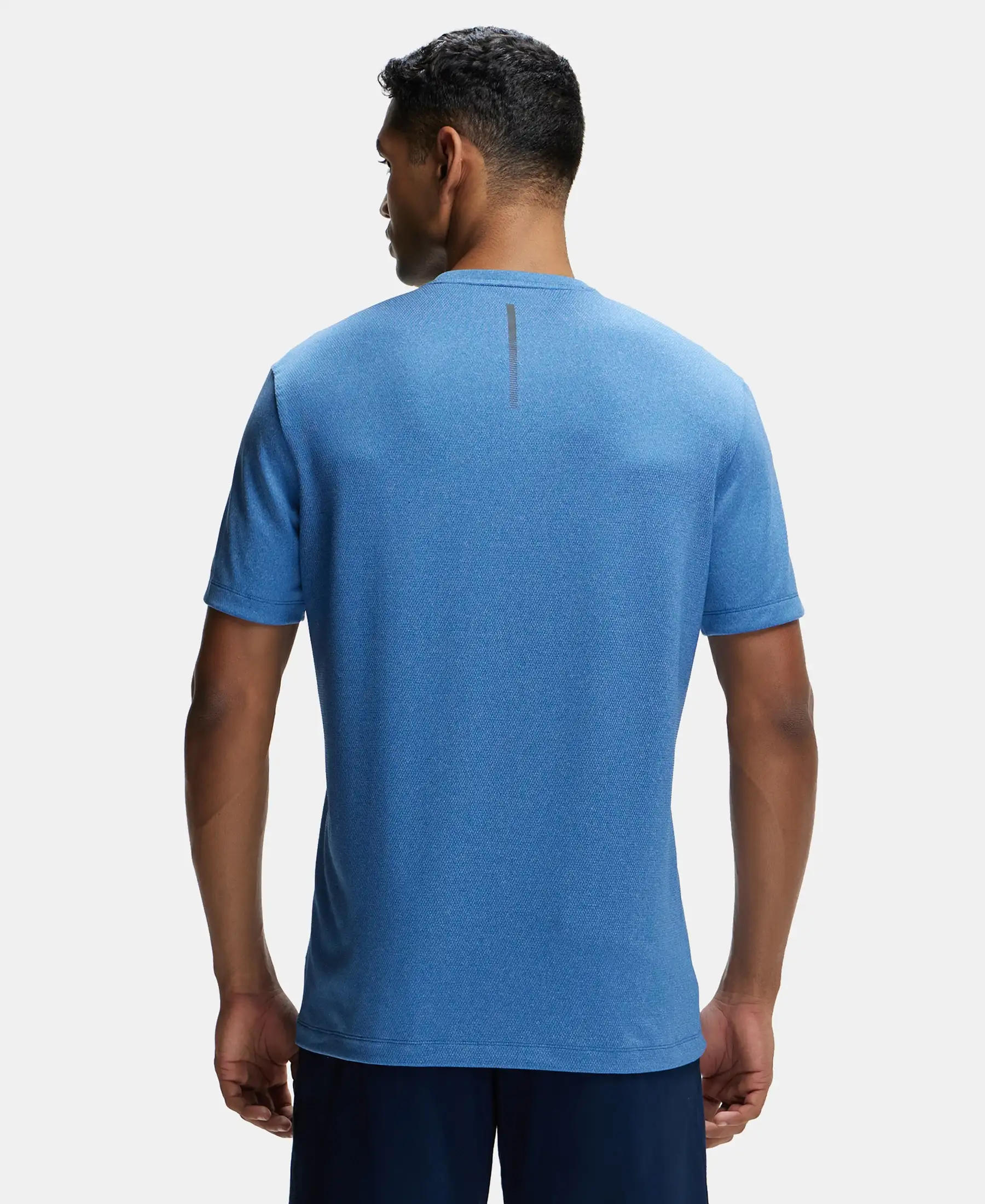 Recycled Microfiber Elastane Stretch Half Sleeve Round Neck T-Shirt with Breathable Mesh - Move Blue - Image 3