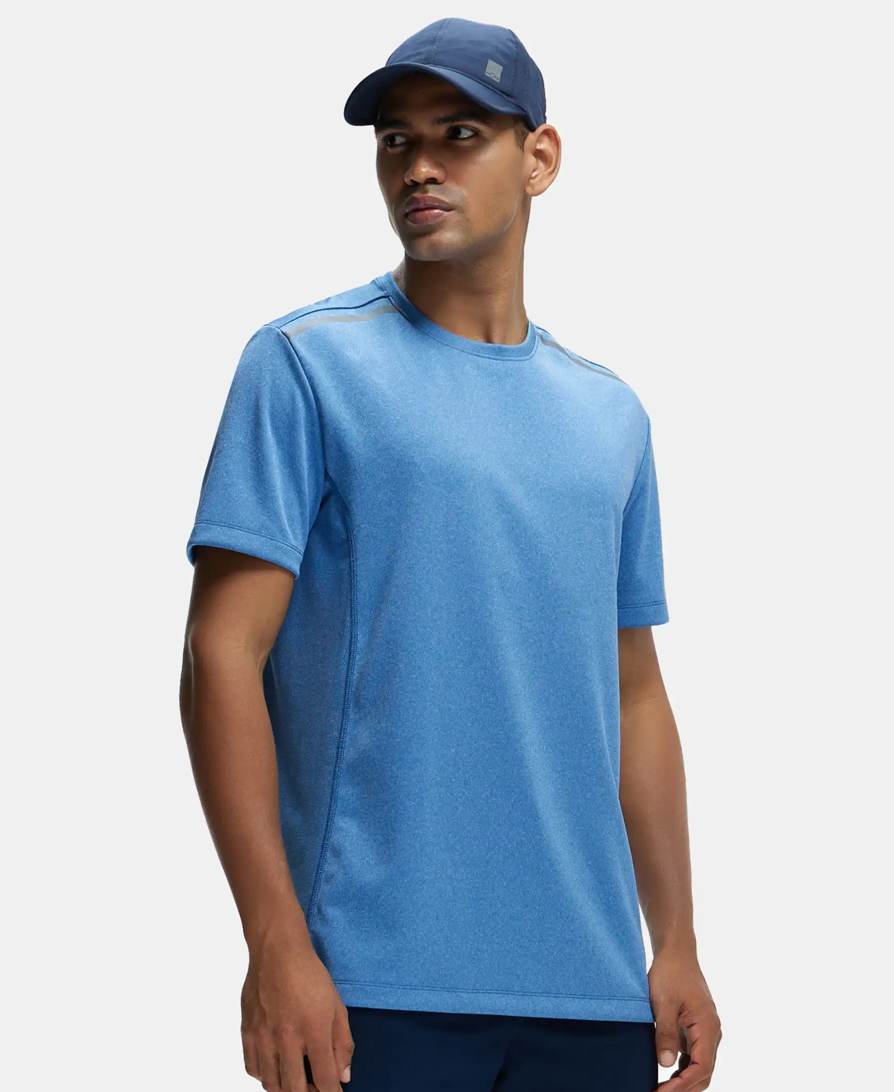 Recycled Microfiber Elastane Stretch Half Sleeve Round Neck T-Shirt with Breathable Mesh - Move Blue - Image 5