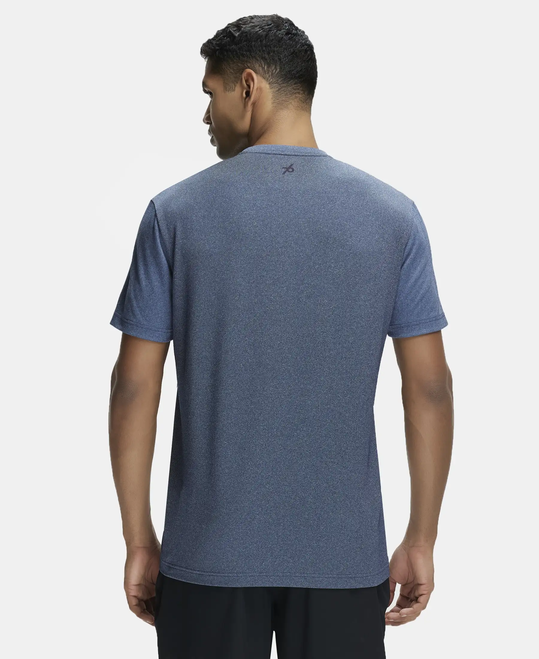 Recycled Microfiber Elastane Stretch Half Sleeve Round Neck T-Shirt with Breathable Mesh - Navy - Image 3