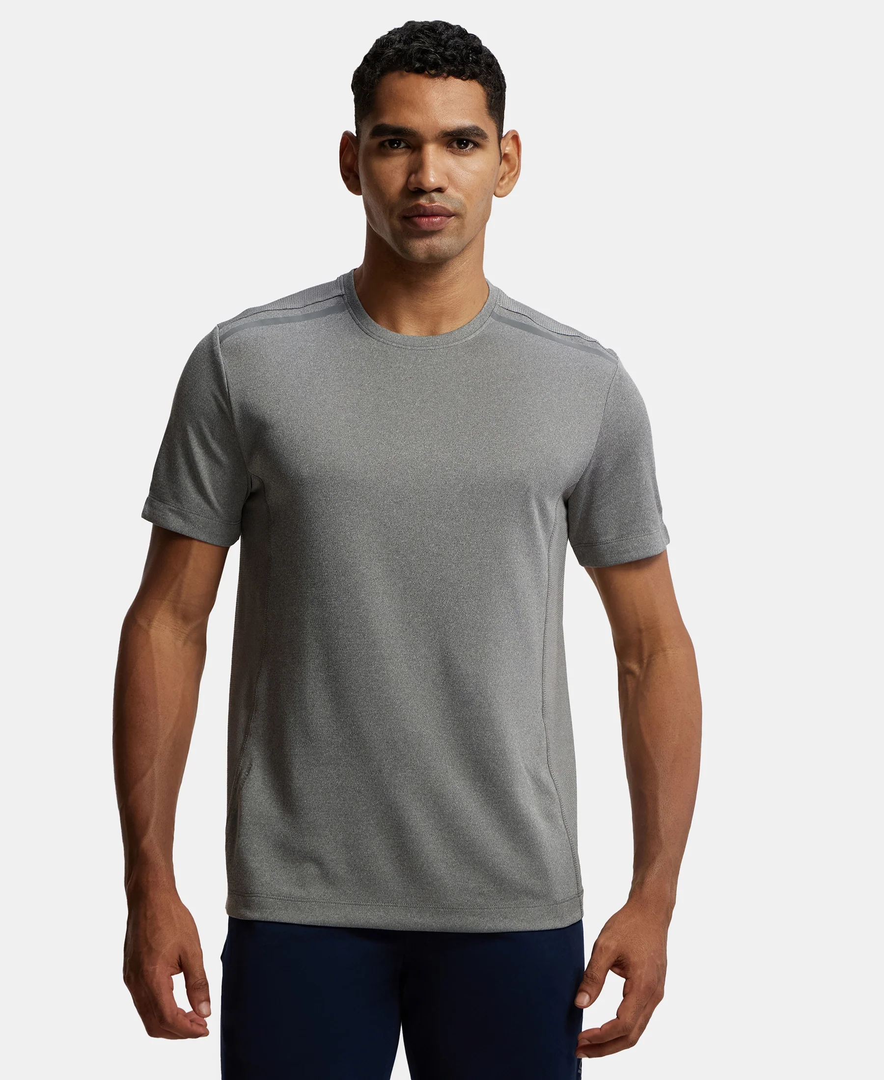 Recycled Microfiber Elastane Stretch Half Sleeve Round Neck T-Shirt with Breathable Mesh - Quiet Shade