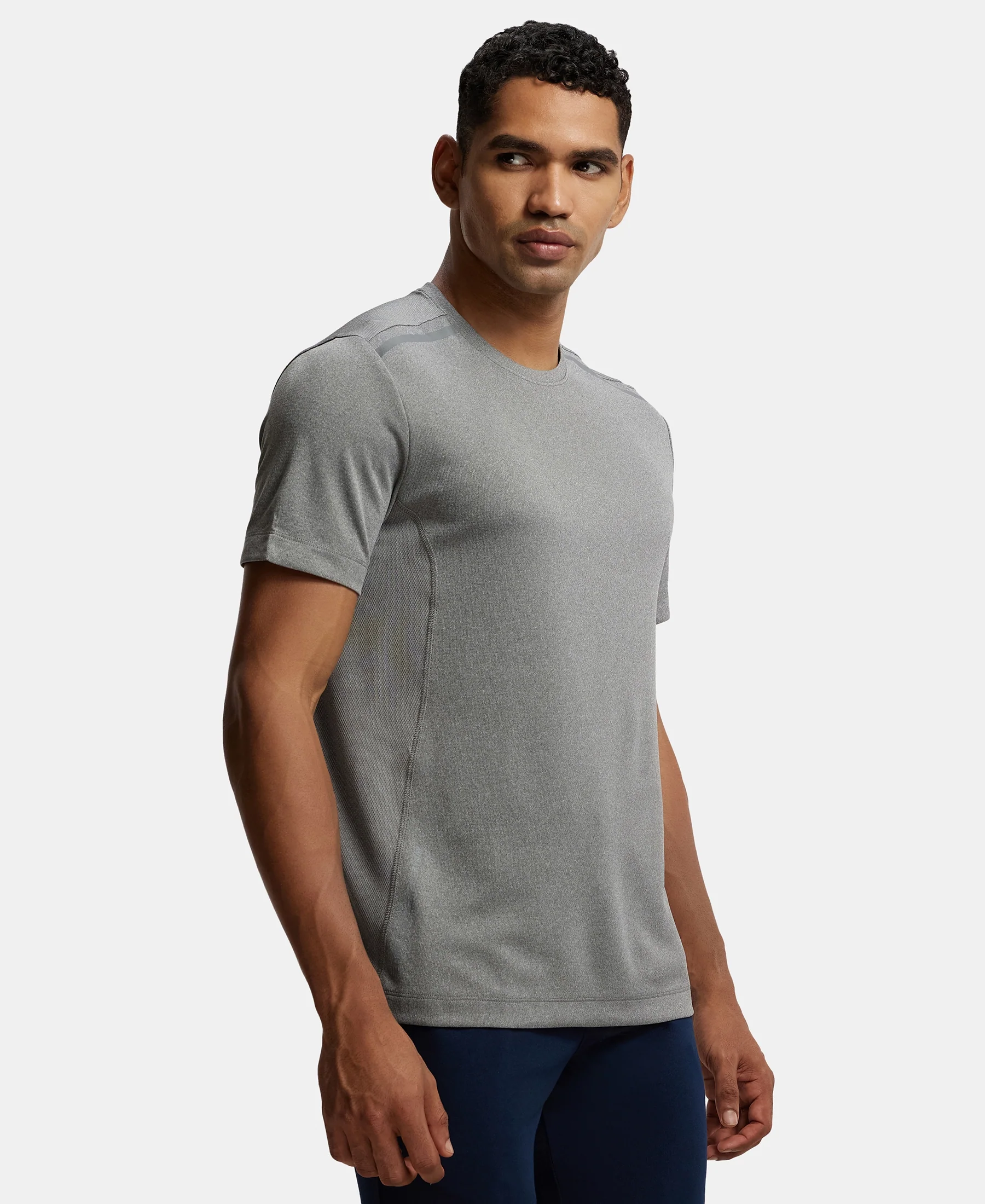 Recycled Microfiber Elastane Stretch Half Sleeve Round Neck T-Shirt with Breathable Mesh - Quiet Shade - Image 2