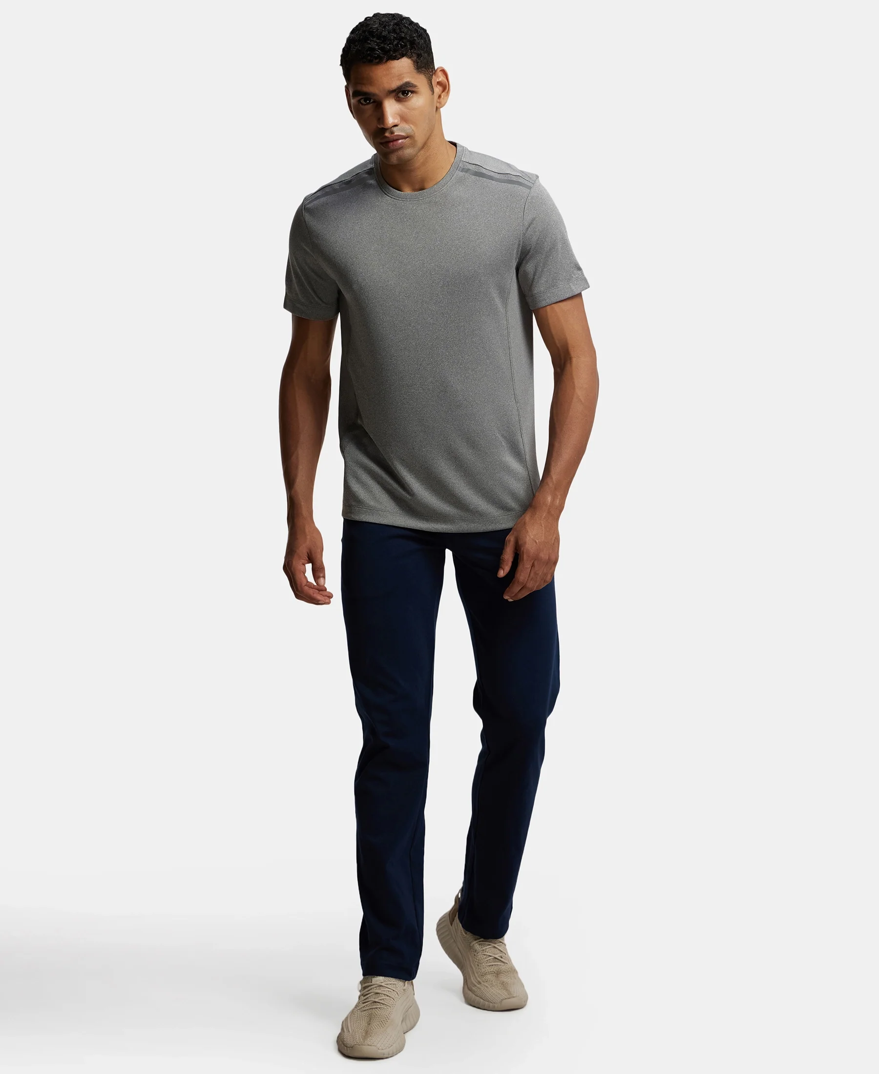Recycled Microfiber Elastane Stretch Half Sleeve Round Neck T-Shirt with Breathable Mesh - Quiet Shade - Image 4