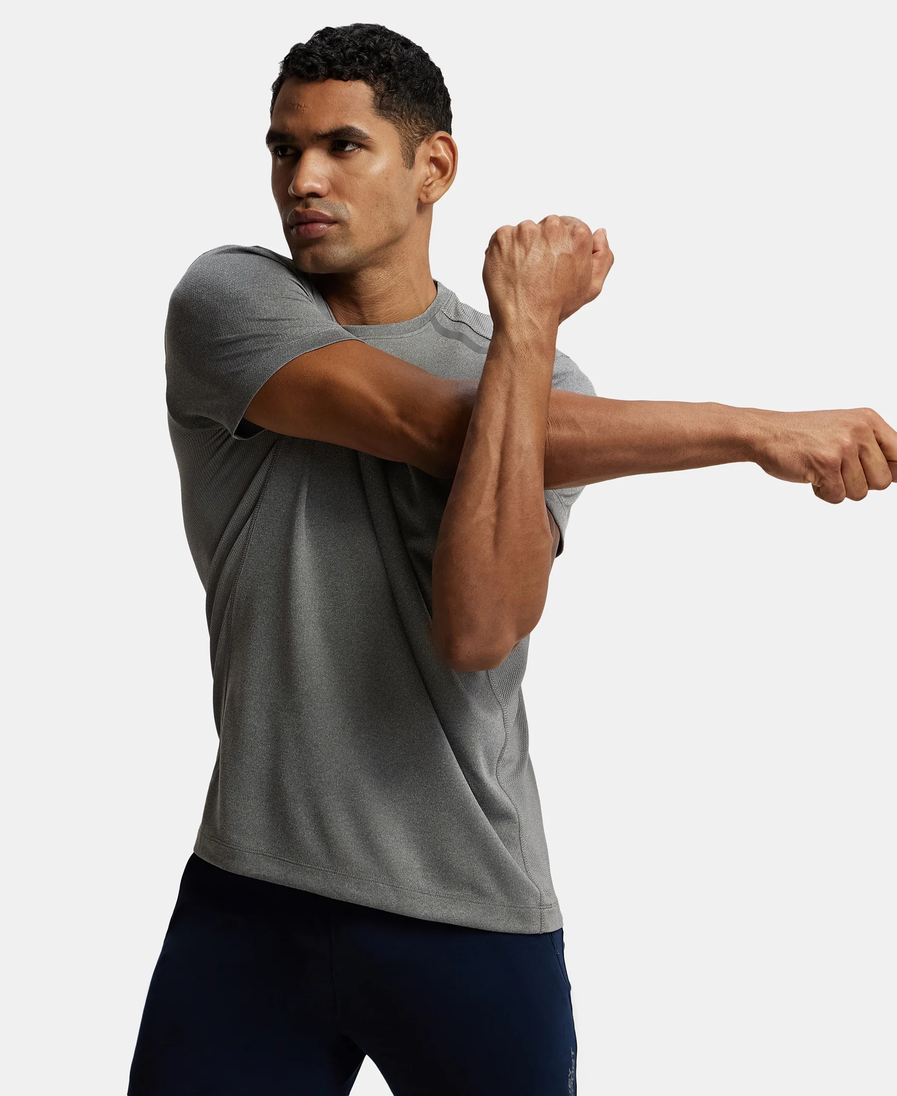 Recycled Microfiber Elastane Stretch Half Sleeve Round Neck T-Shirt with Breathable Mesh - Quiet Shade - Image 5