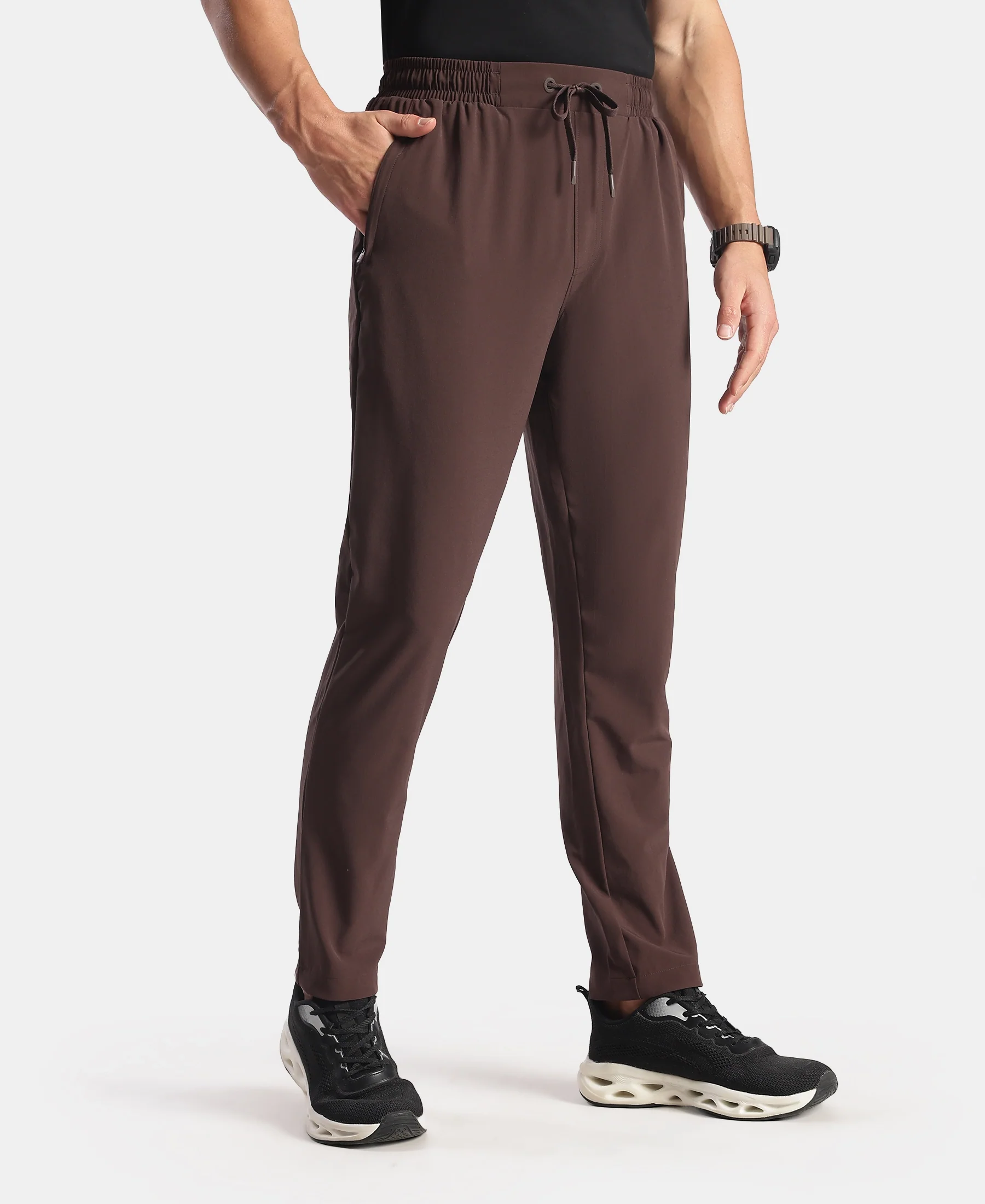 Recycled Microfiber Elastane Stretch Trackpant with Zipper Pockets and StayFresh Treatment - Java - Image 2