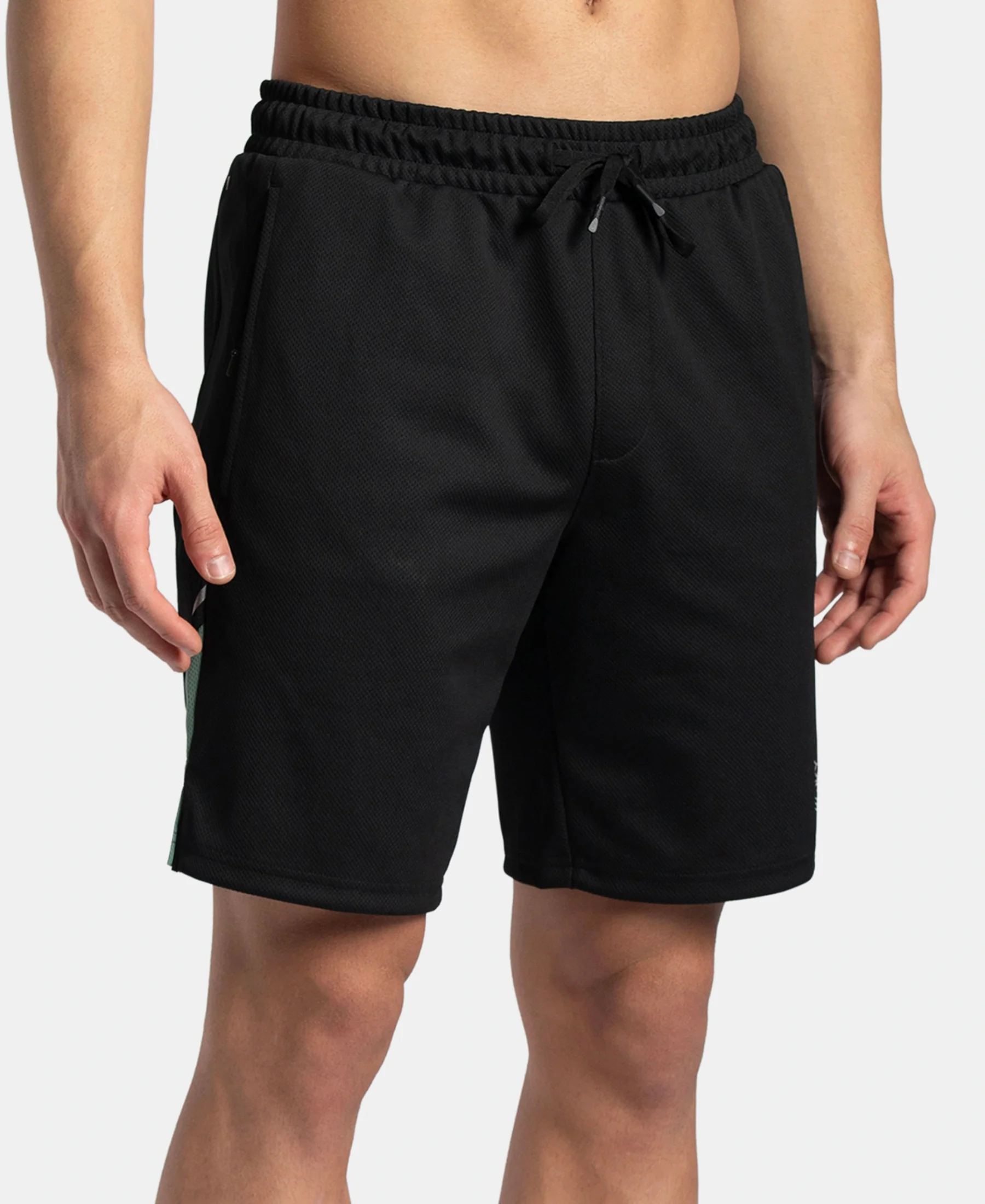 Recycled Microfiber Straight Fit Shorts with StayFresh Treatment - Black & Green - Image 2