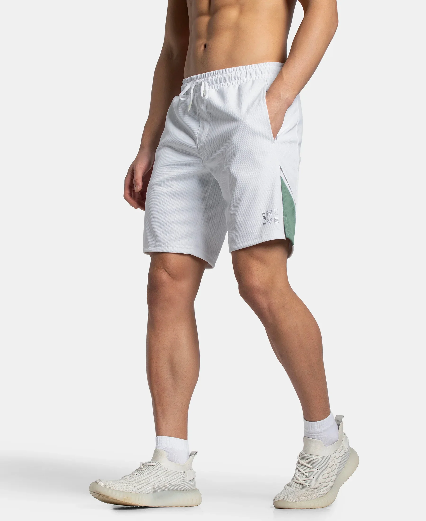 Recycled Microfiber Straight Fit Shorts with StayFresh Treatment - White & Green - Image 5