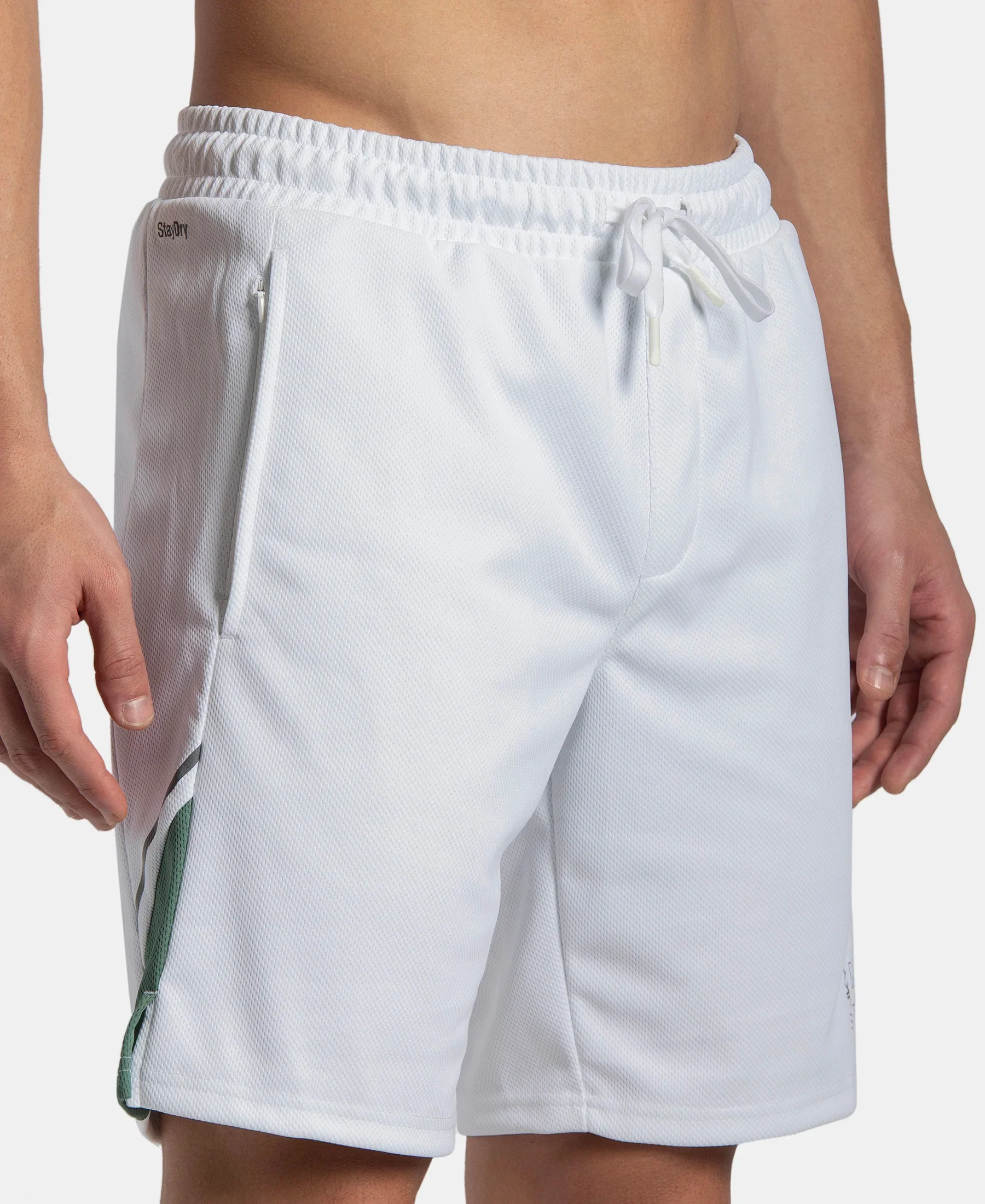 Recycled Microfiber Straight Fit Shorts with StayFresh Treatment - White & Green - Image 7