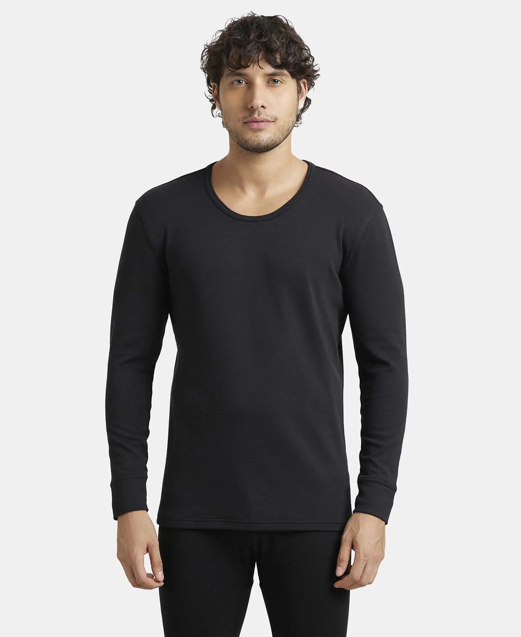 Ultra Warmth Soft Touch Microfiber Elastane Stretch Fleece Fabric Full Sleeve Thermal Undershirt with StayWarm Technology - Black