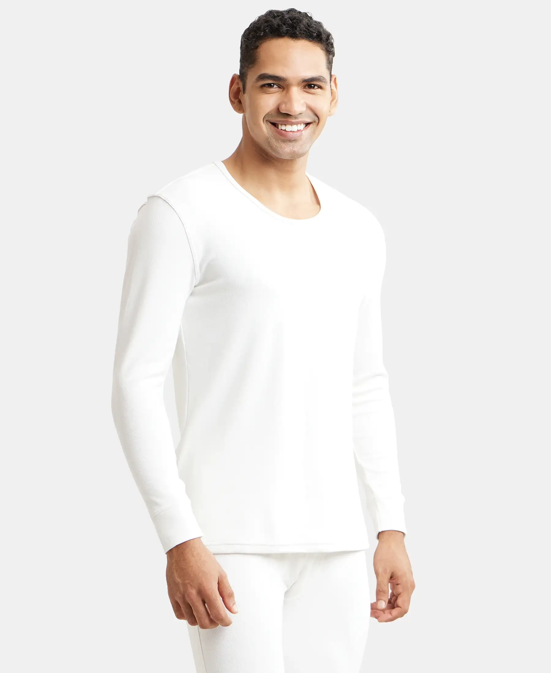 Ultra Warmth Soft Touch Microfiber Elastane Stretch Fleece Fabric Full Sleeve Thermal Undershirt with StayWarm Technology - Light Bright White - Image 2