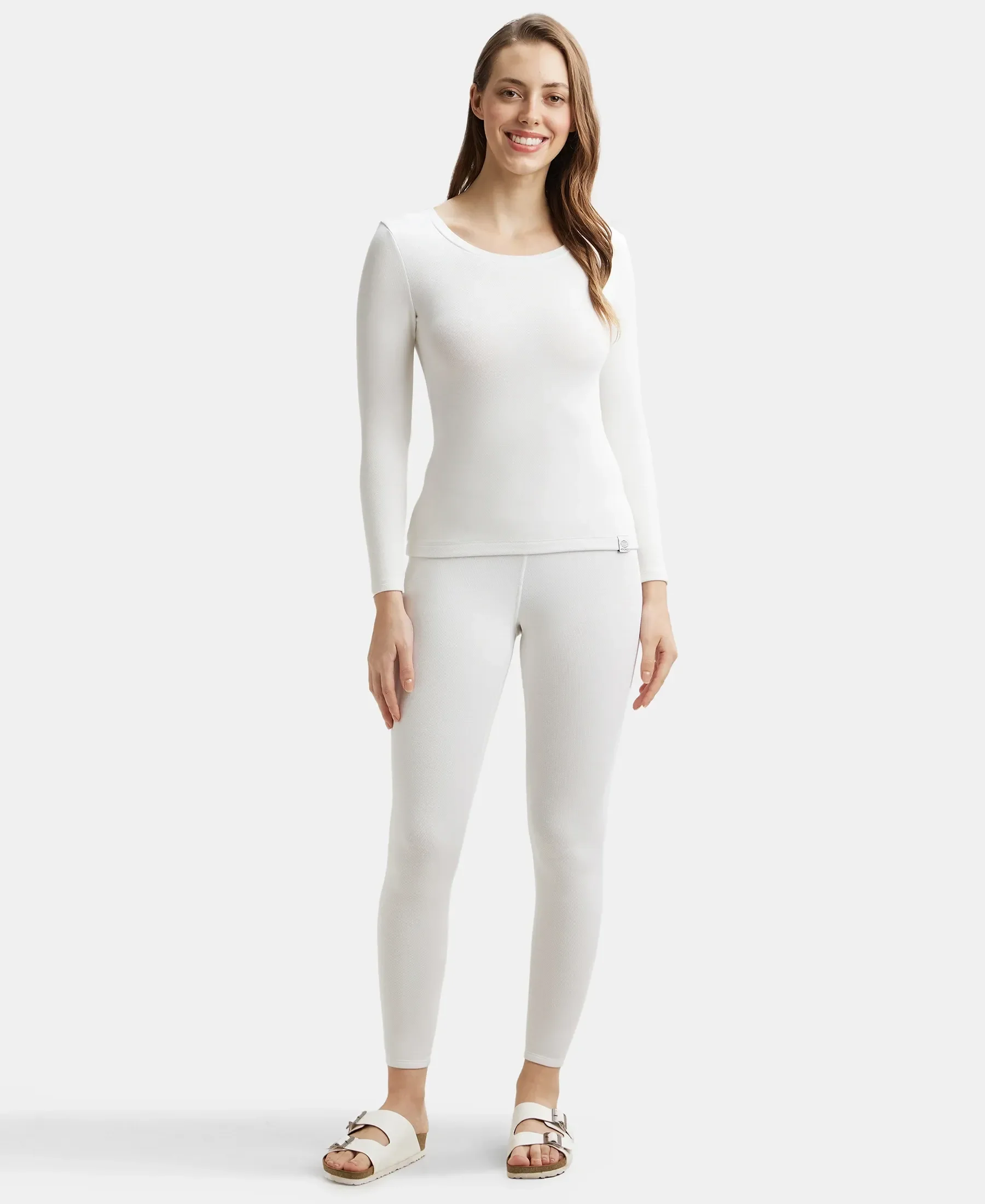 Ultra Warmth Soft Touch Microfiber Elastane Stretch Fleece Fabric Full Sleeve Thermal Top with StayWarm Technology - Light Bright White - Image 4
