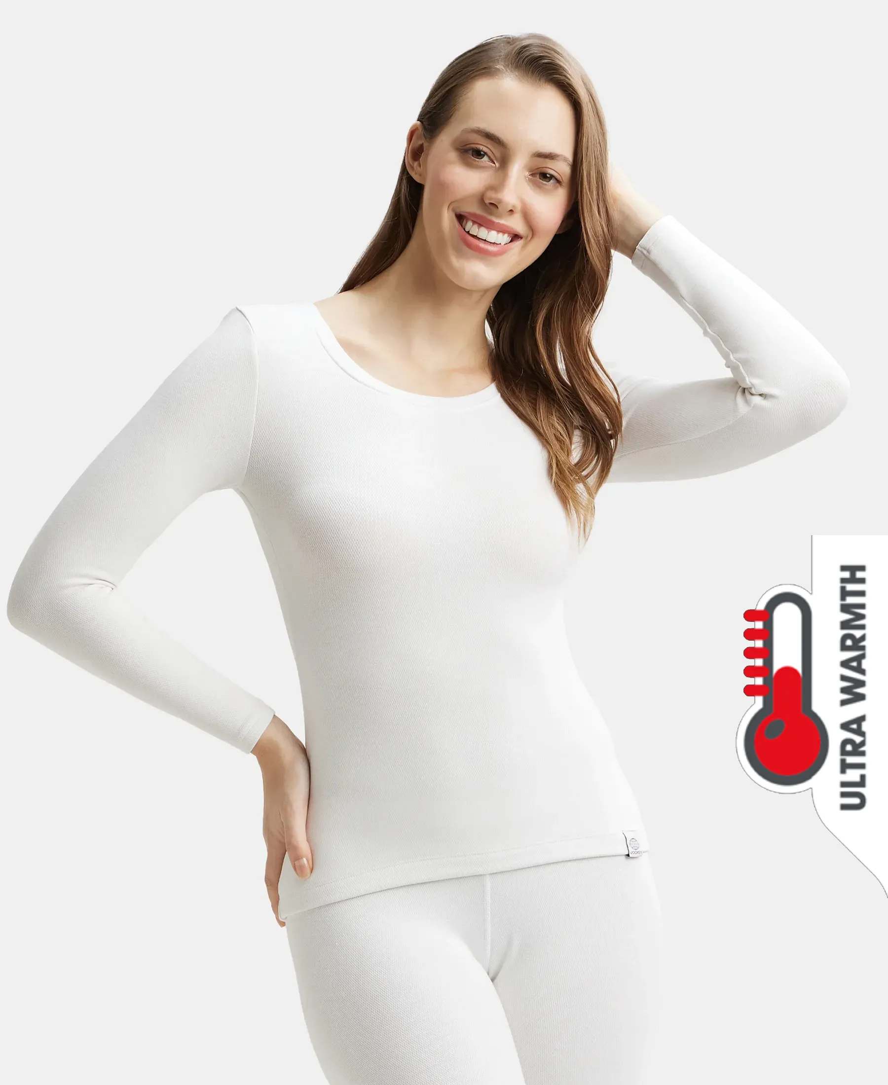 Ultra Warmth Soft Touch Microfiber Elastane Stretch Fleece Fabric Full Sleeve Thermal Top with StayWarm Technology - Light Bright White - Image 5