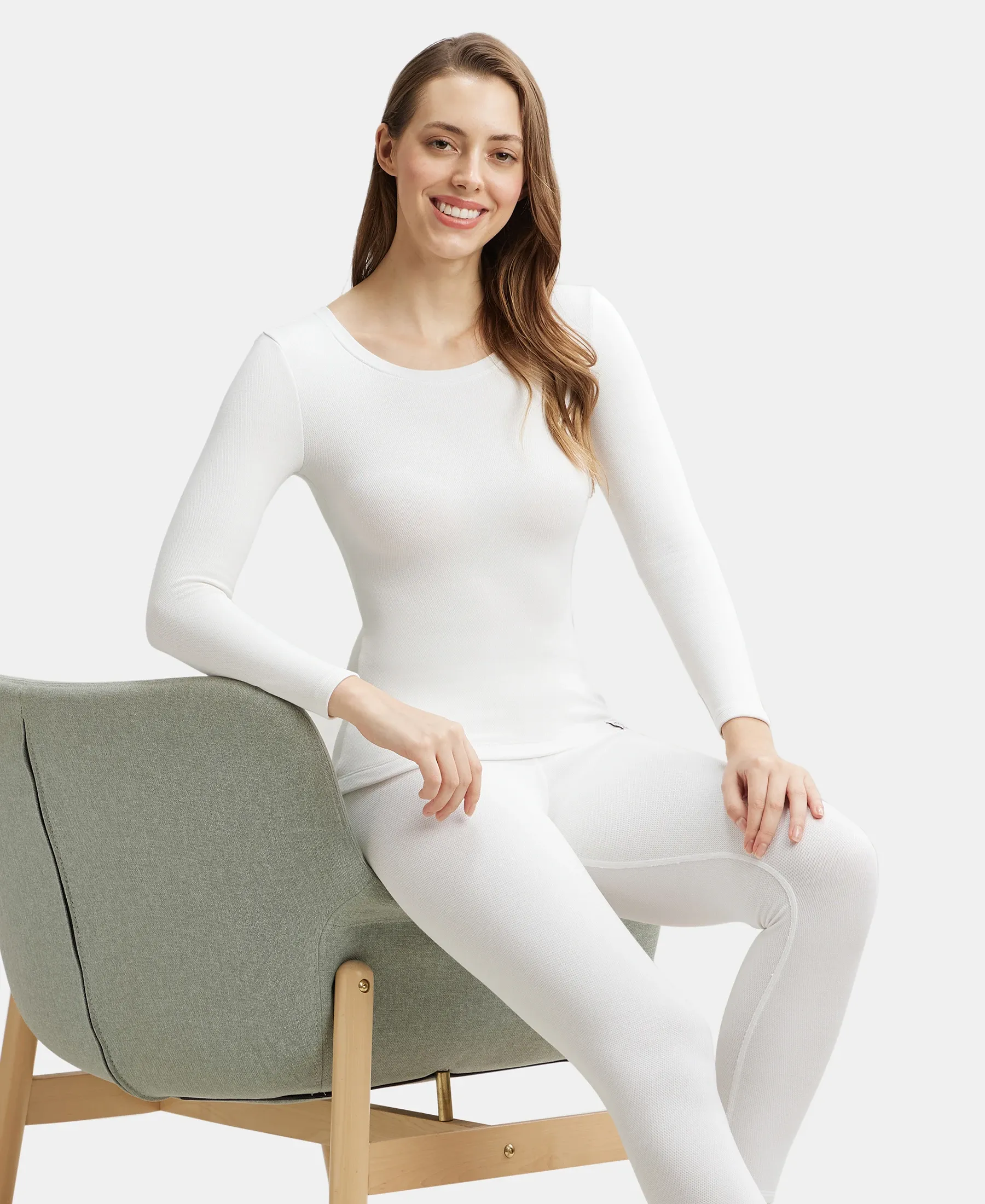 Ultra Warmth Soft Touch Microfiber Elastane Stretch Fleece Fabric Full Sleeve Thermal Top with StayWarm Technology - Light Bright White - Image 6
