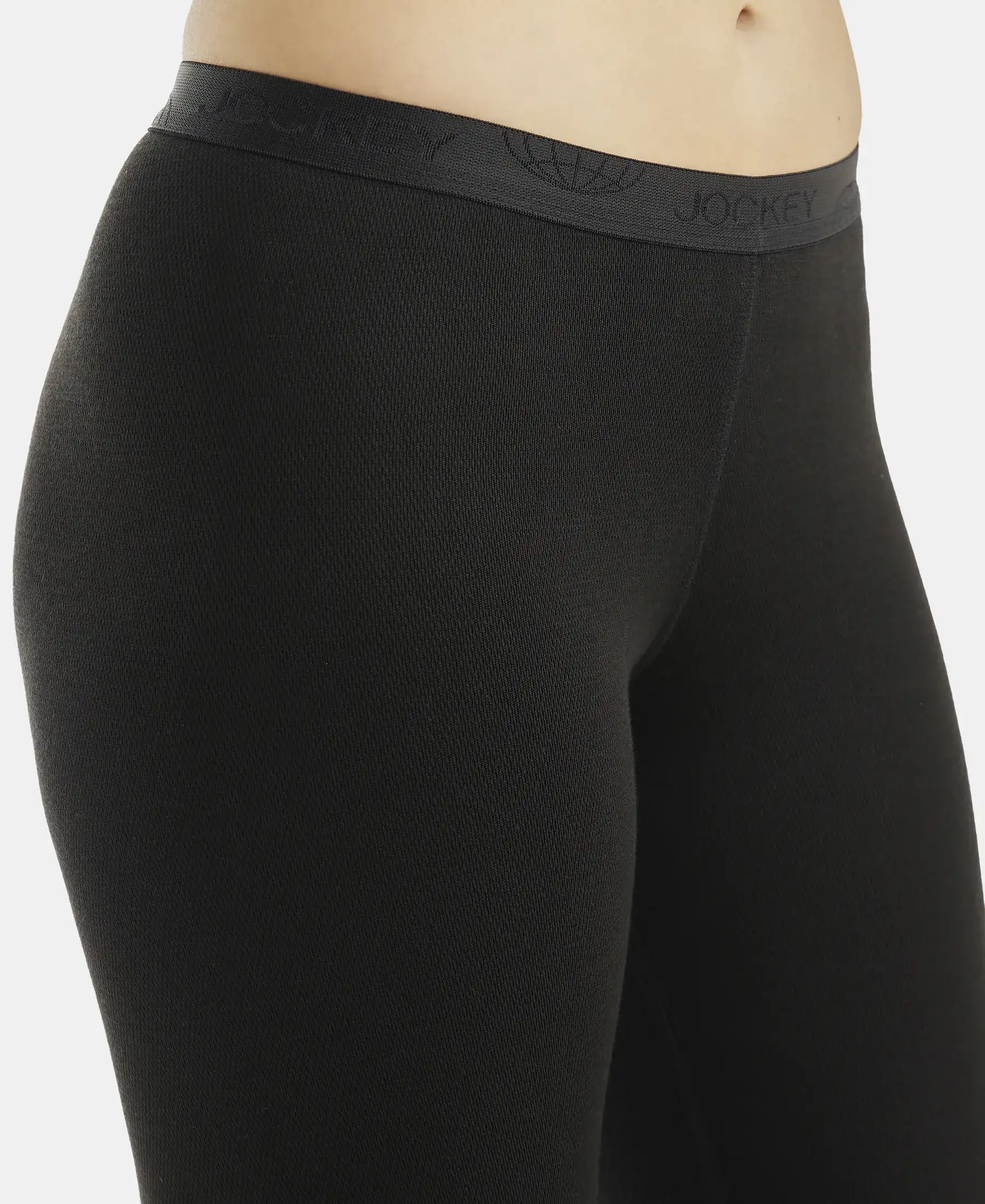 Ultra Warmth Soft Touch Microfiber Elastane Stretch Fleece Fabric Thermal Leggings with StayWarm Technology - Black - Image 7