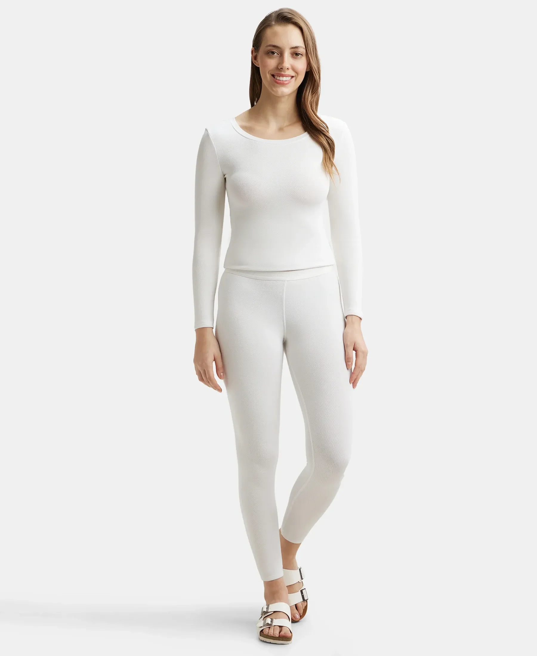 Ultra Warmth Soft Touch Microfiber Elastane Stretch Fleece Fabric Thermal Leggings with StayWarm Technology - Light Bright White - Image 4