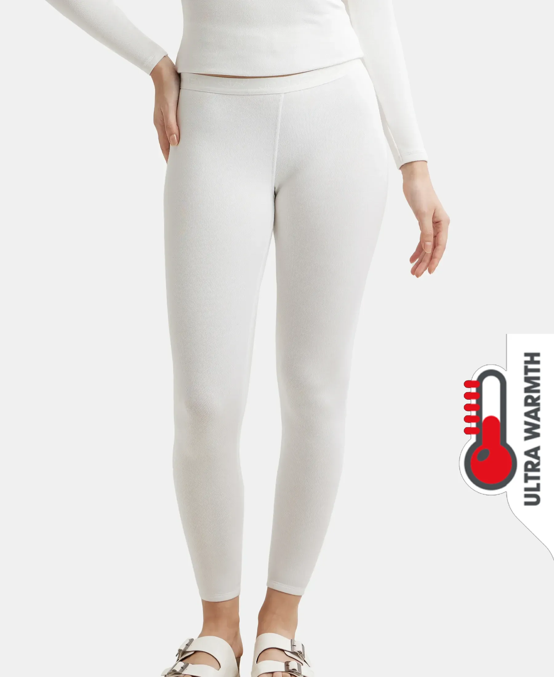 Ultra Warmth Soft Touch Microfiber Elastane Stretch Fleece Fabric Thermal Leggings with StayWarm Technology - Light Bright White - Image 5