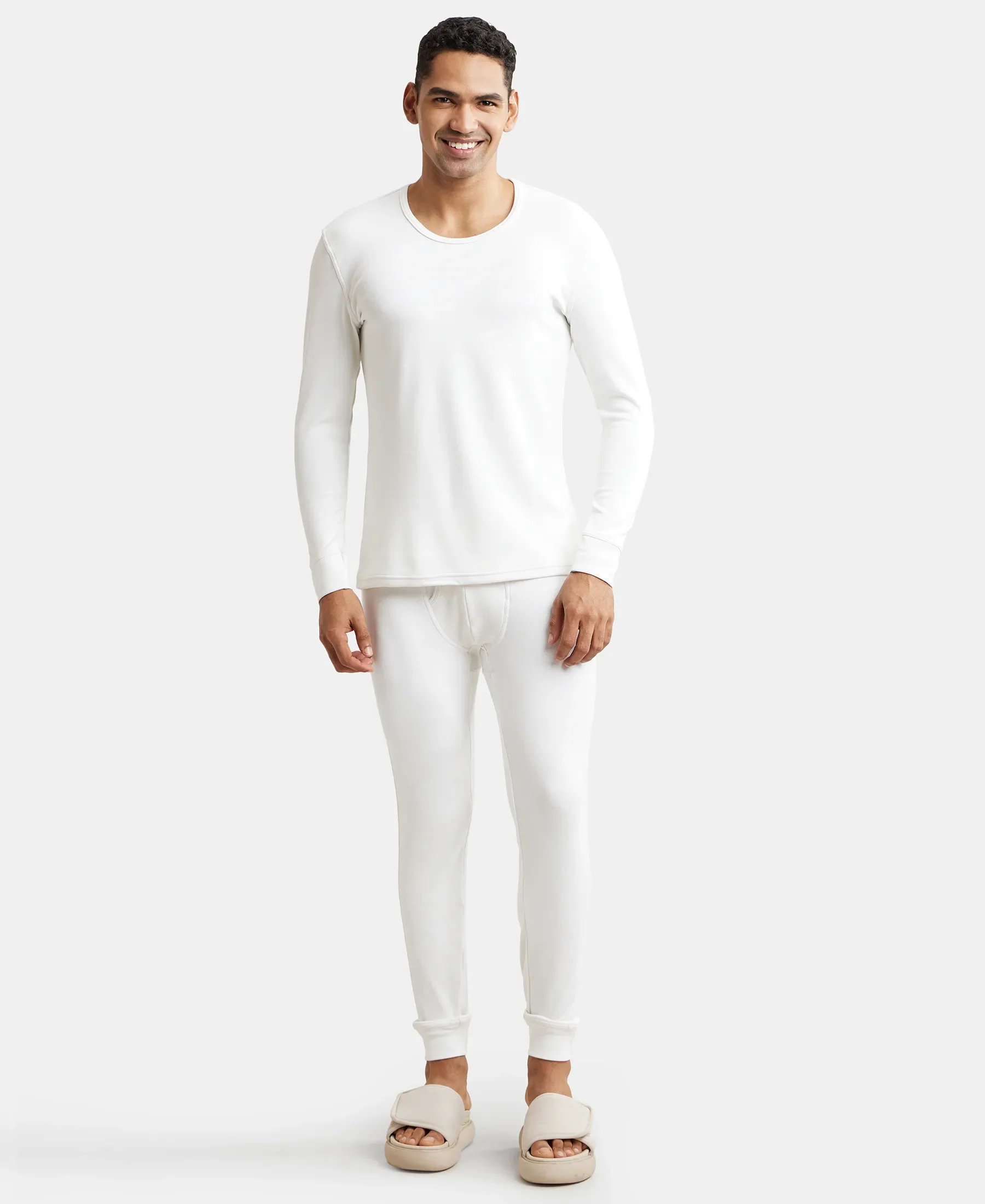 Ultra Warmth Soft Touch Microfiber Elastane Stretch Fleece Fabric Thermal Long John with StayWarm Technology - Light Bright White - Image 4