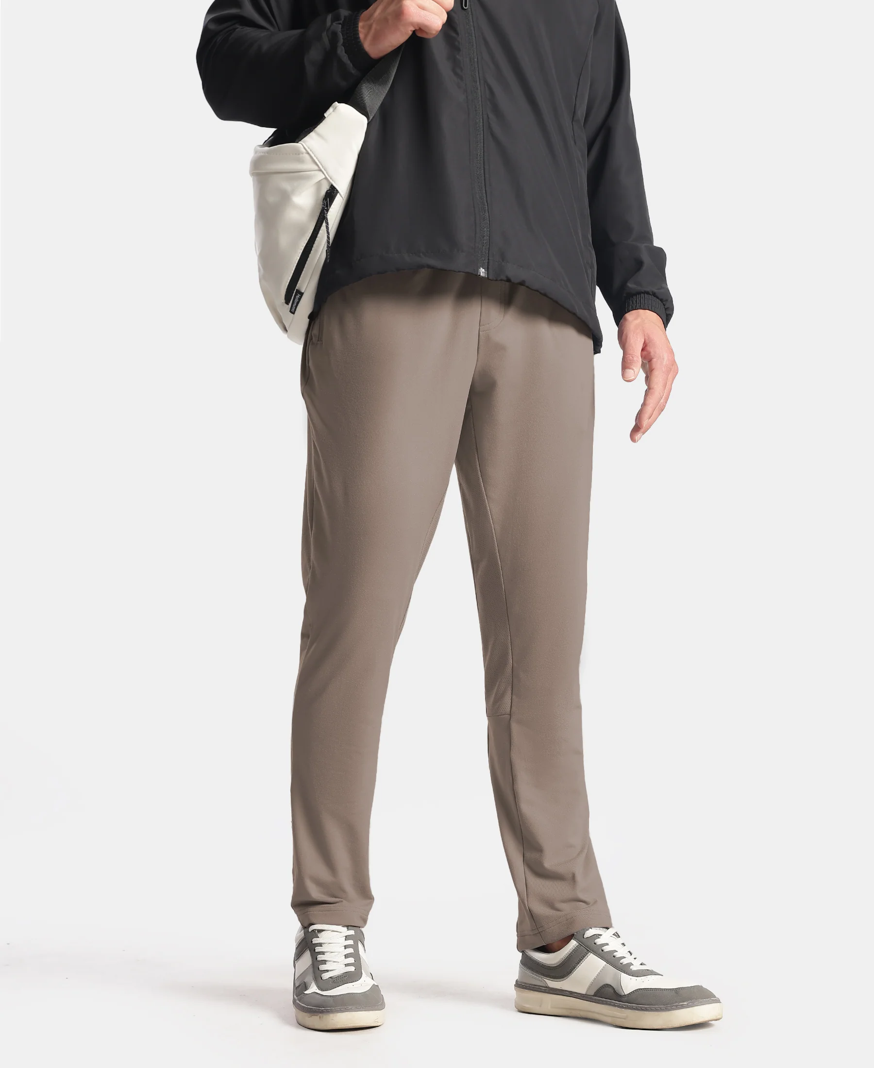 Soft Touch Microfiber Elastane Stretch Trackpant with Side Pockets and StayFresh Treatment - Dark Khaki - Image 5
