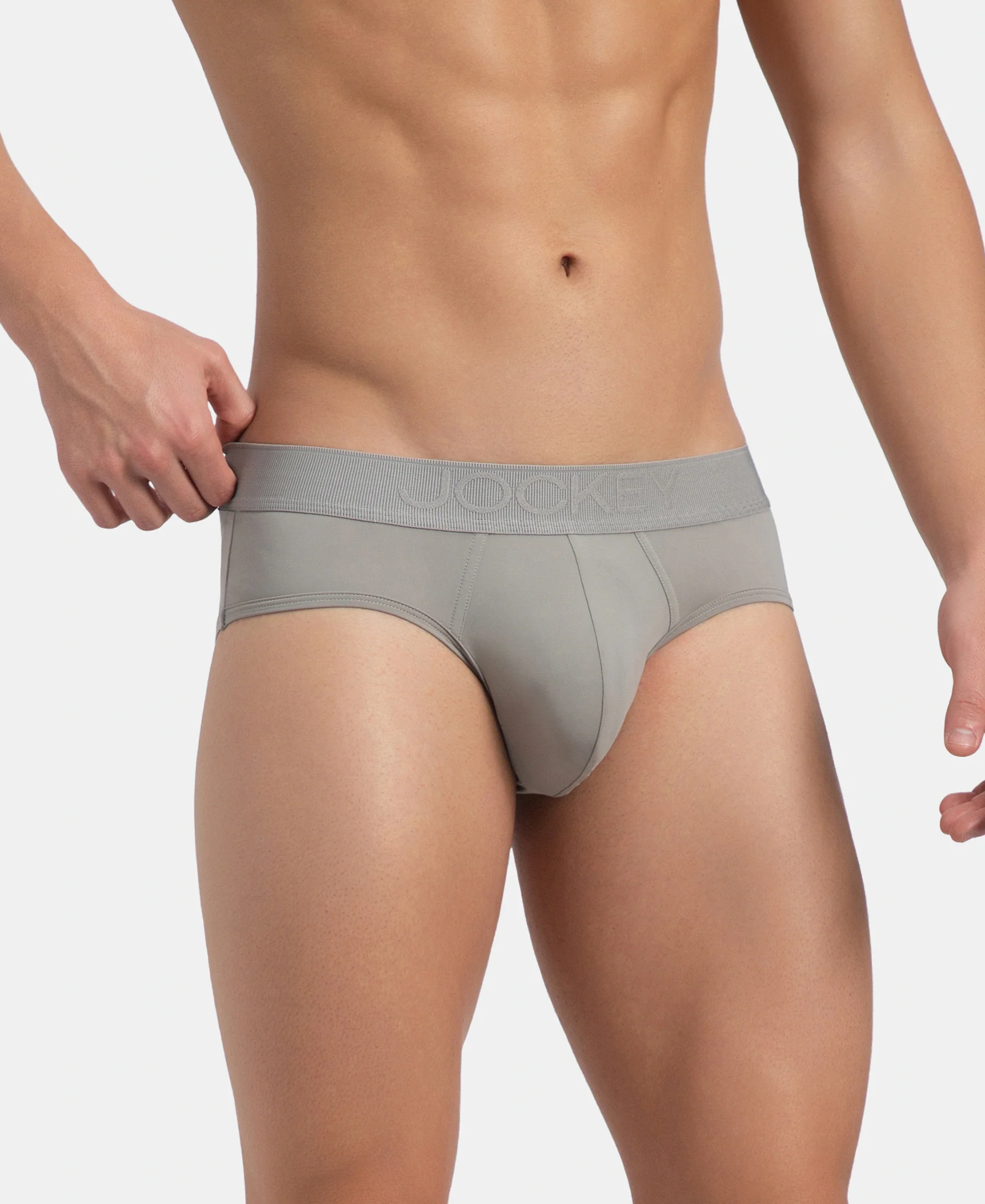Soft Touch Recycled Microfiber Elastane Stretch Brief with Ultrasoft Waistband - Bright Light Grey - Image 2