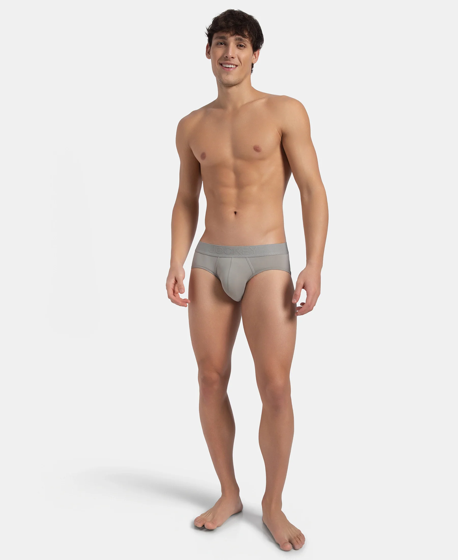 Soft Touch Recycled Microfiber Elastane Stretch Brief with Ultrasoft Waistband - Bright Light Grey - Image 4