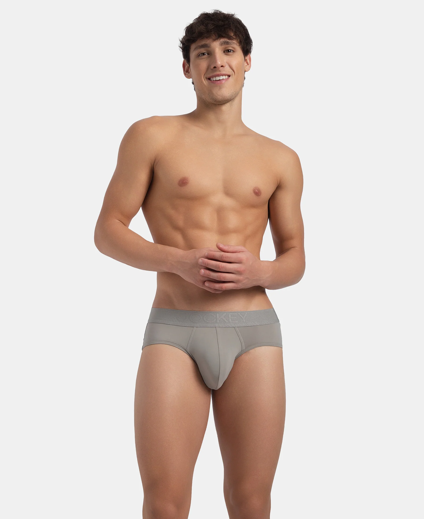 Soft Touch Recycled Microfiber Elastane Stretch Brief with Ultrasoft Waistband - Bright Light Grey - Image 5