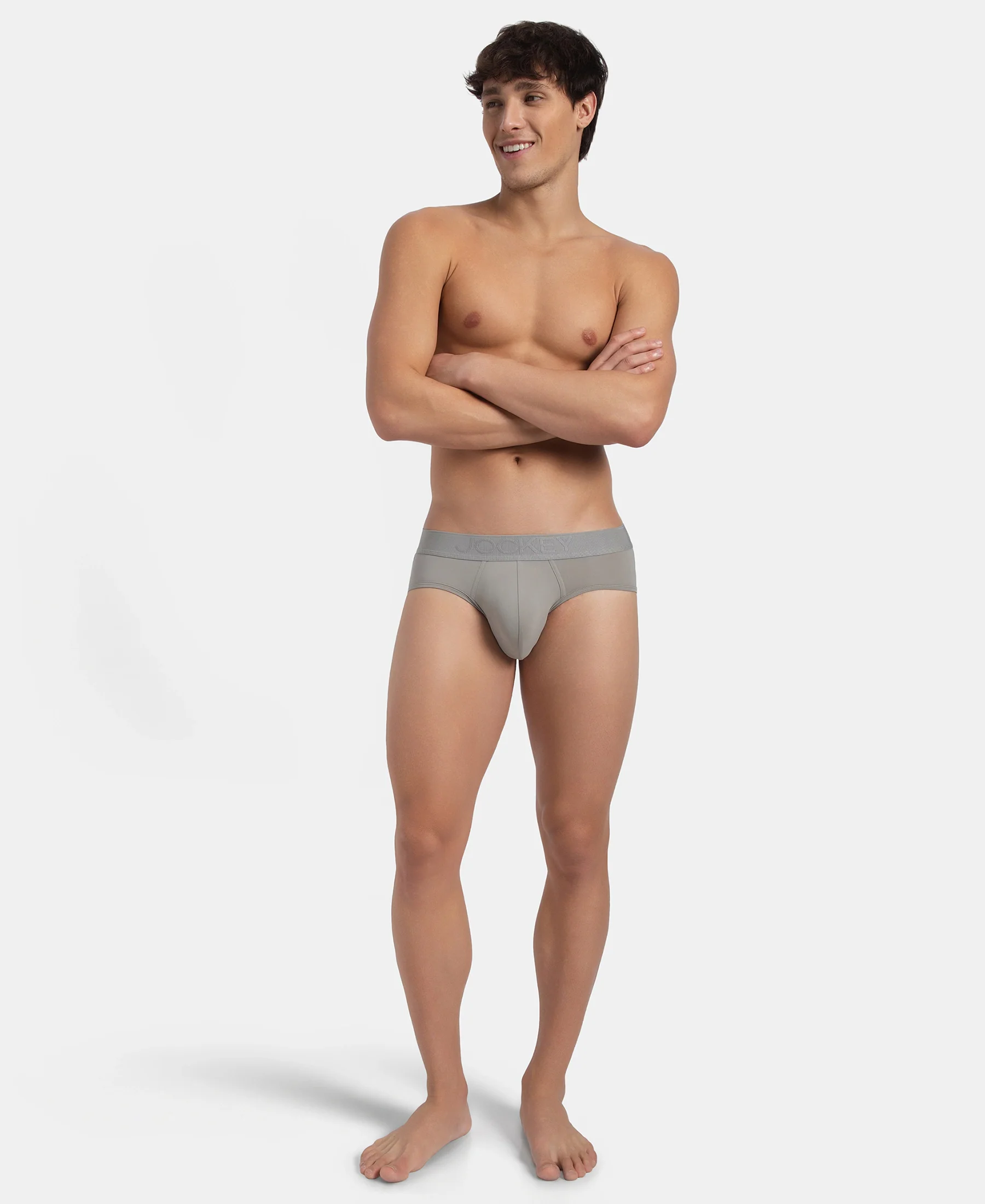 Soft Touch Recycled Microfiber Elastane Stretch Brief with Ultrasoft Waistband - Bright Light Grey - Image 6
